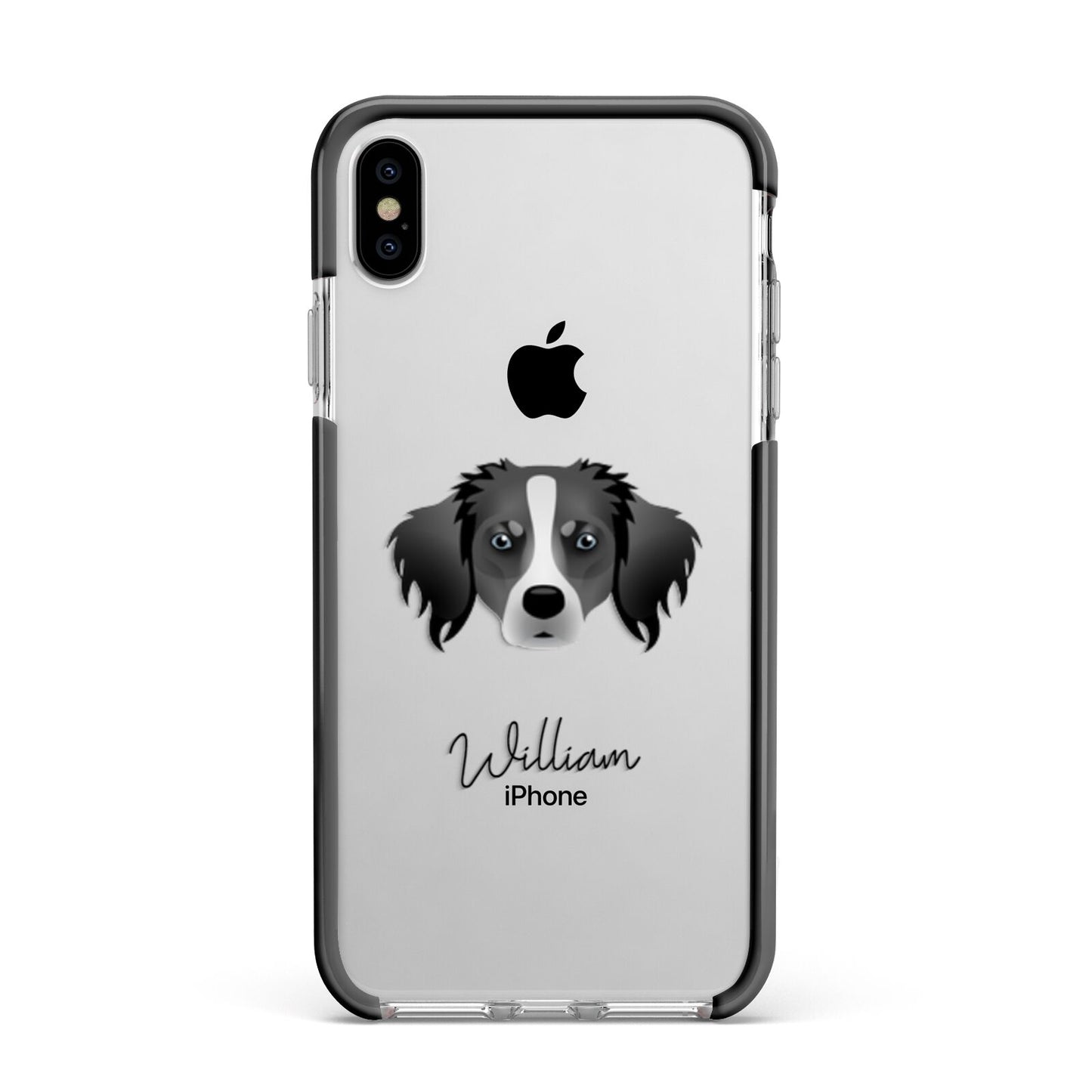 Australian Shepherd Personalised Apple iPhone Xs Max Impact Case Black Edge on Silver Phone