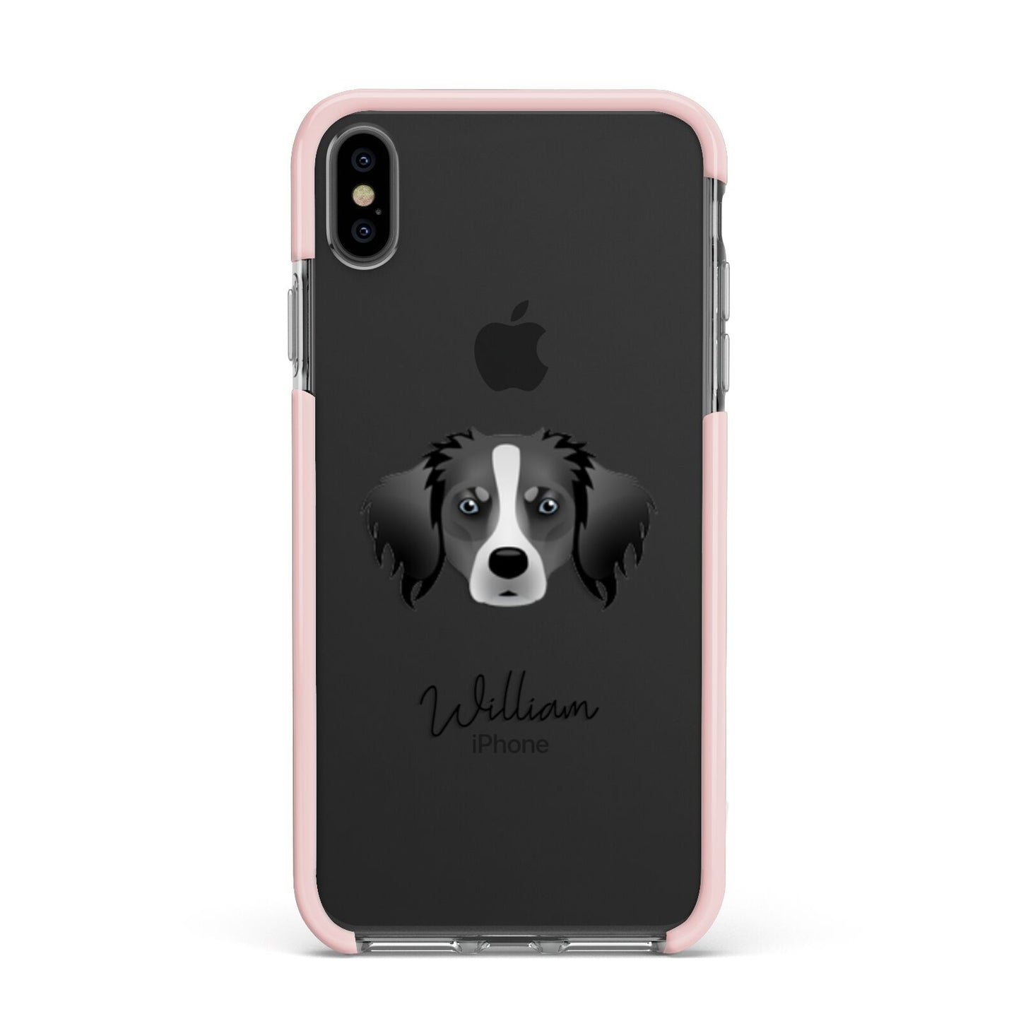 Australian Shepherd Personalised Apple iPhone Xs Max Impact Case Pink Edge on Black Phone