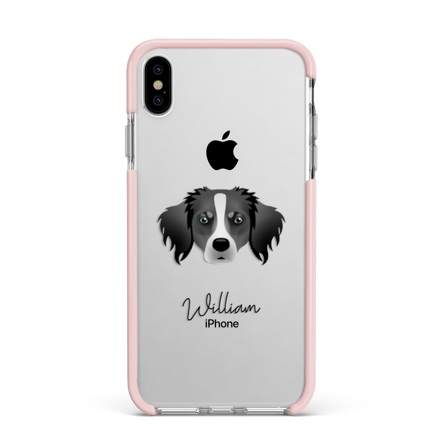 Australian Shepherd Personalised Apple iPhone Xs Max Impact Case Pink Edge on Silver Phone