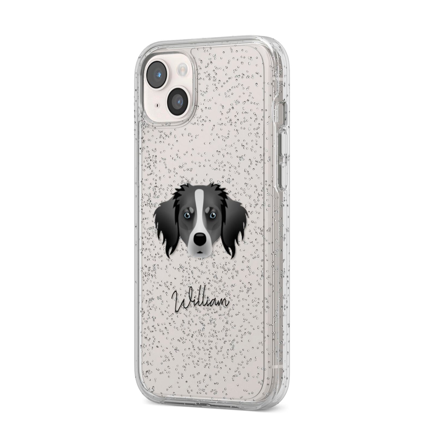 Australian Shepherd Personalised iPhone 14 Plus Glitter Tough Case Starlight Angled Image