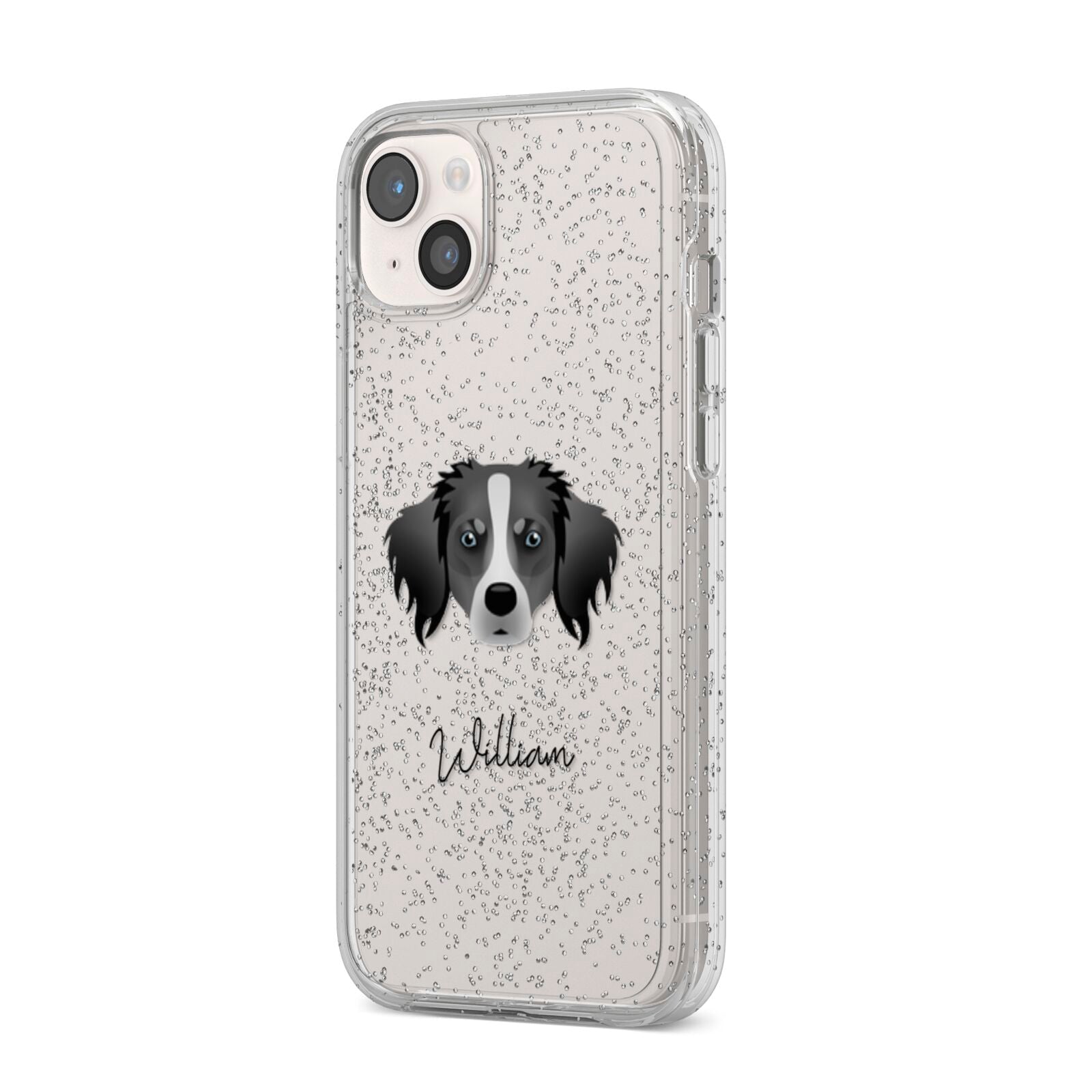 Australian Shepherd Personalised iPhone 14 Plus Glitter Tough Case Starlight Angled Image