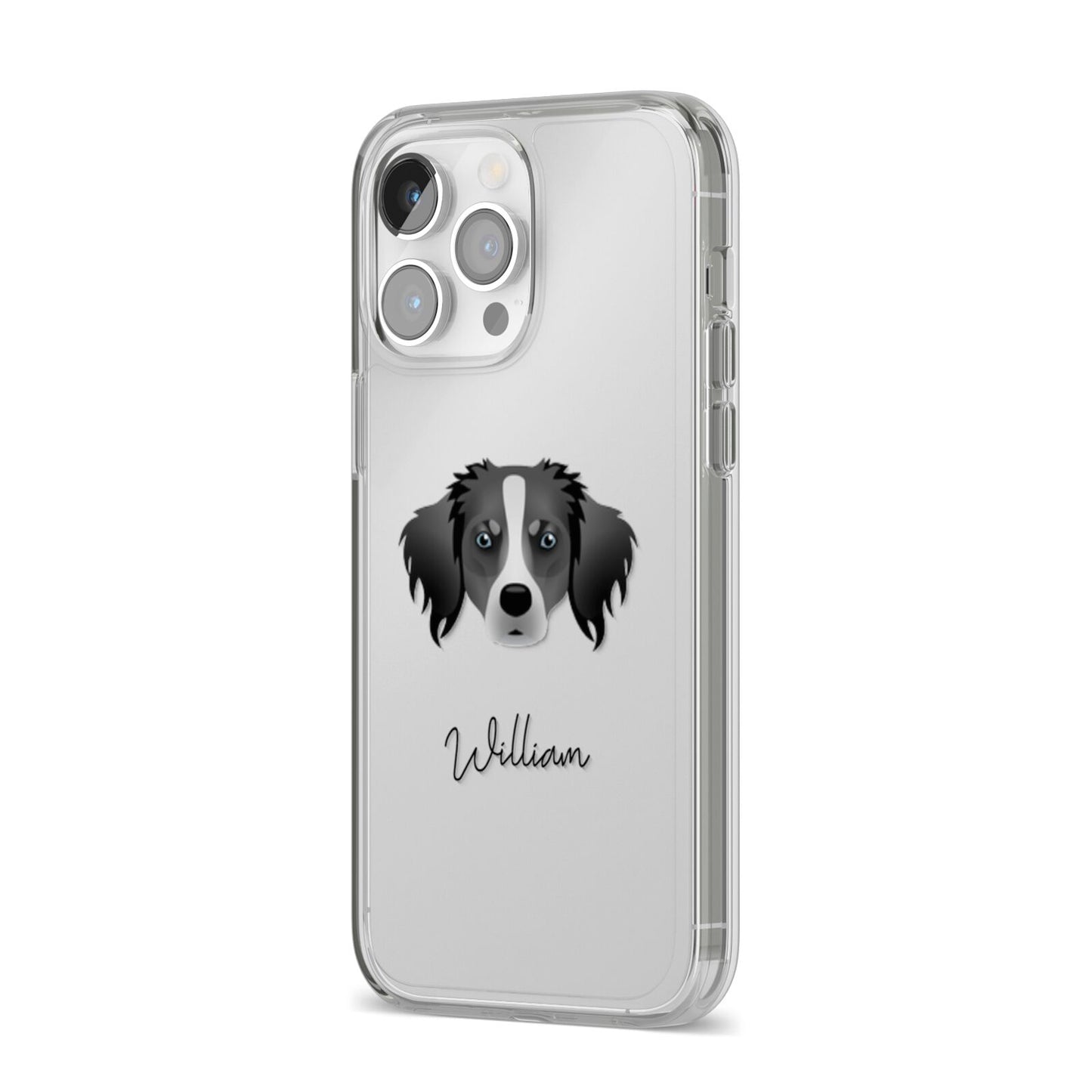 Australian Shepherd Personalised iPhone 14 Pro Max Clear Tough Case Silver Angled Image