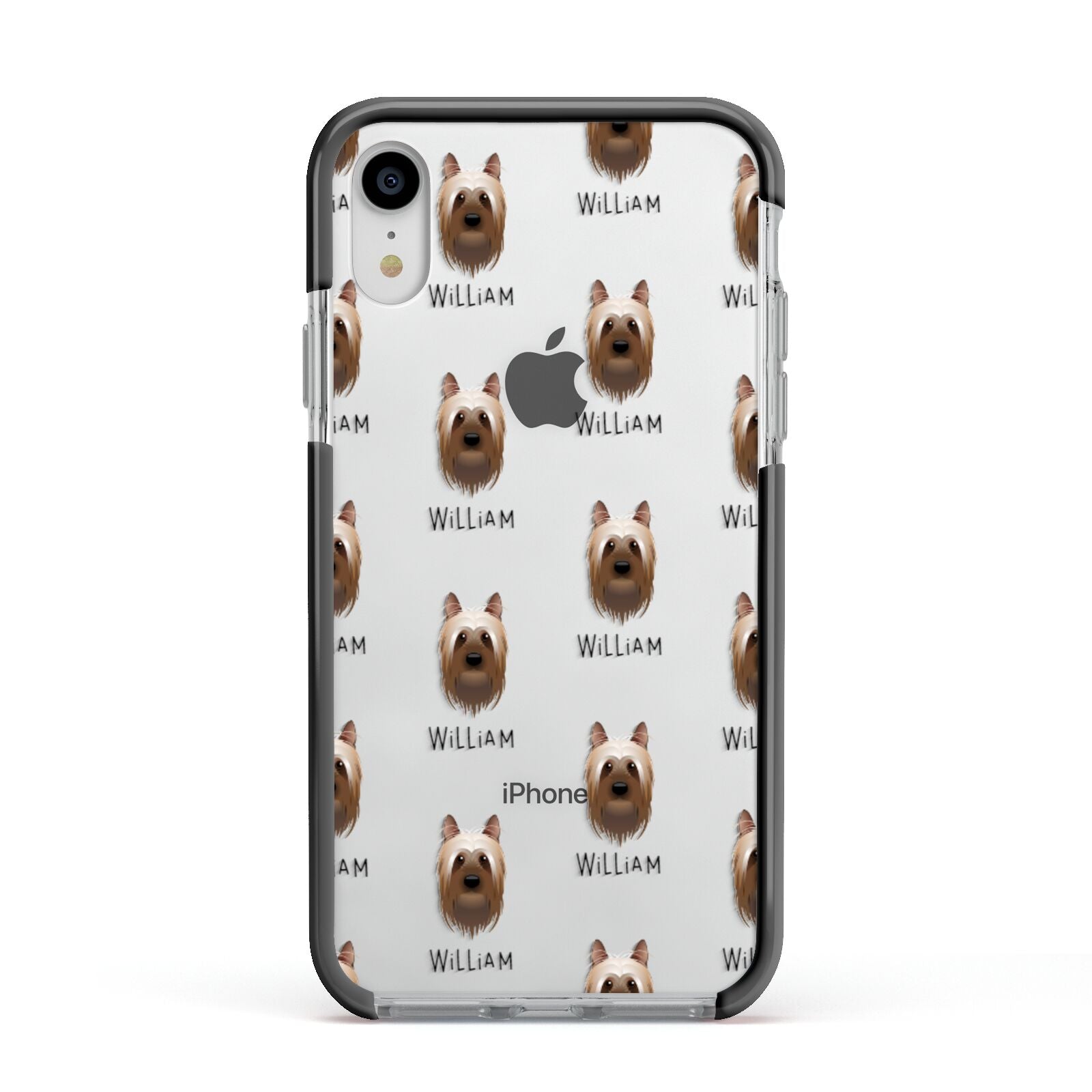 Australian Silky Terrier Icon with Name Apple iPhone XR Impact Case Black Edge on Silver Phone