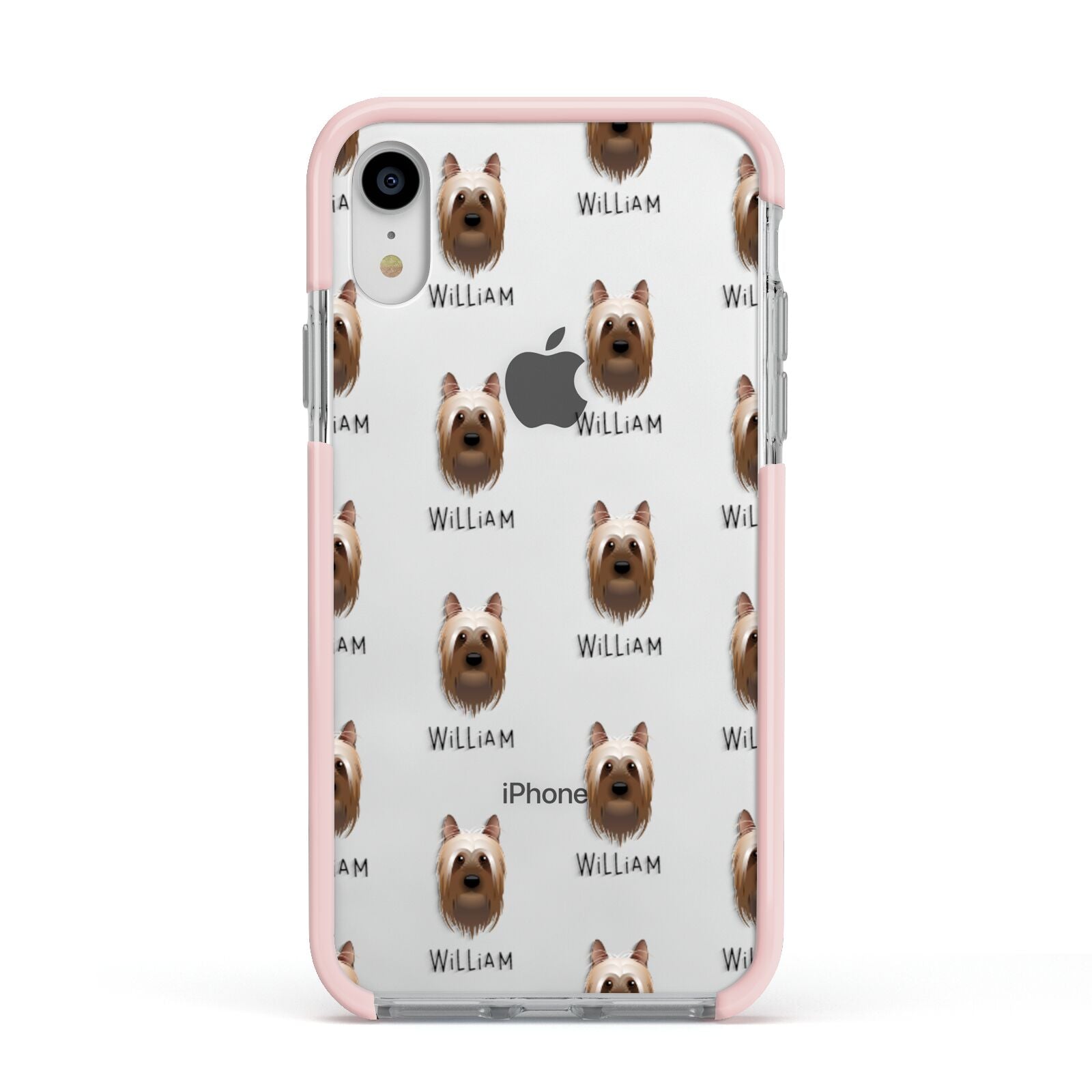 Australian Silky Terrier Icon with Name Apple iPhone XR Impact Case Pink Edge on Silver Phone