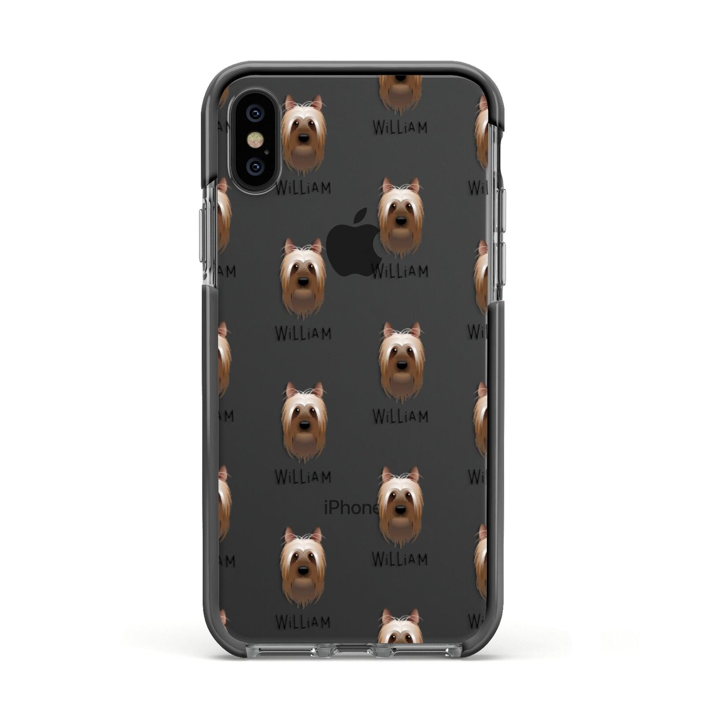 Australian Silky Terrier Icon with Name Apple iPhone Xs Impact Case Black Edge on Black Phone