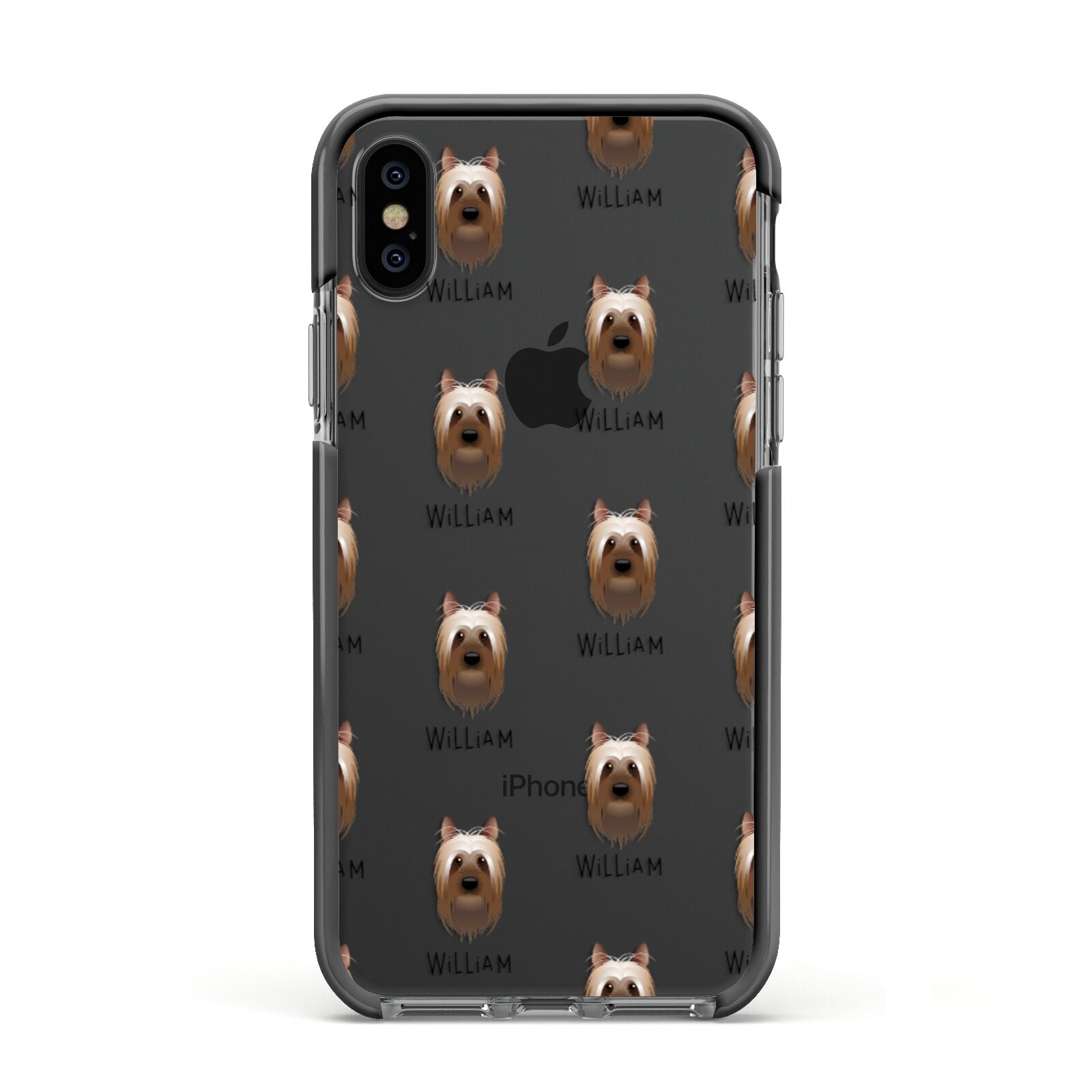 Australian Silky Terrier Icon with Name Apple iPhone Xs Impact Case Black Edge on Black Phone