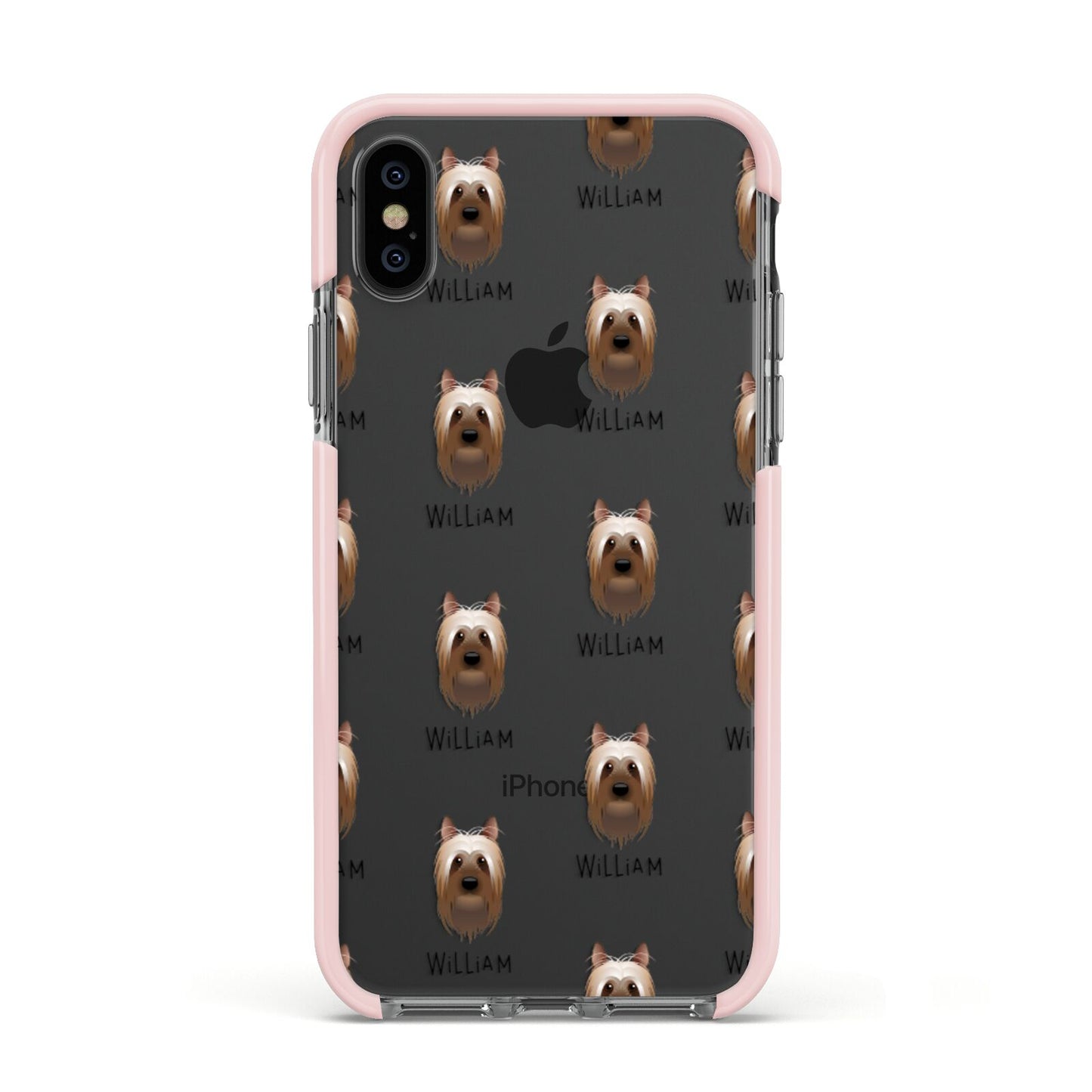 Australian Silky Terrier Icon with Name Apple iPhone Xs Impact Case Pink Edge on Black Phone
