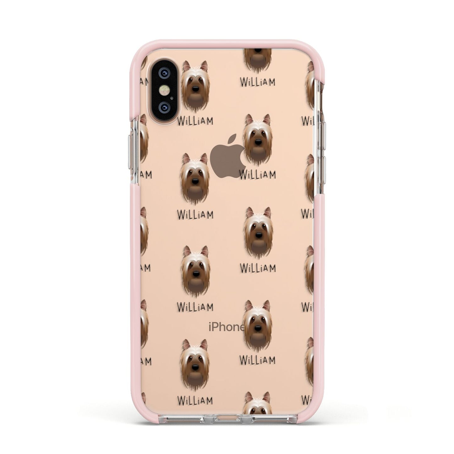 Australian Silky Terrier Icon with Name Apple iPhone Xs Impact Case Pink Edge on Gold Phone