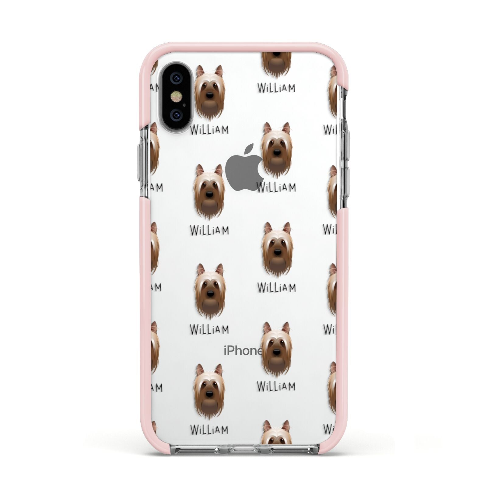 Australian Silky Terrier Icon with Name Apple iPhone Xs Impact Case Pink Edge on Silver Phone