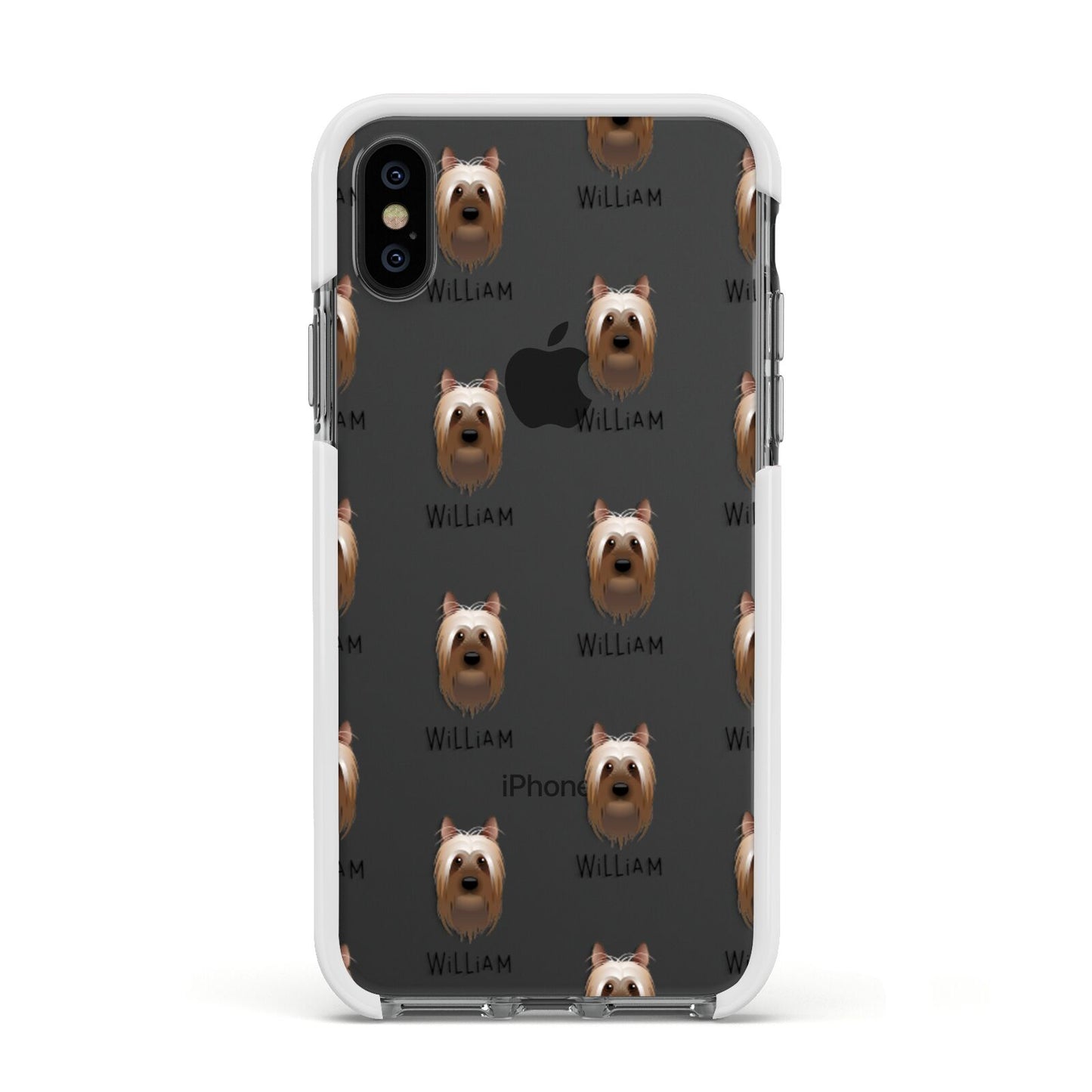 Australian Silky Terrier Icon with Name Apple iPhone Xs Impact Case White Edge on Black Phone