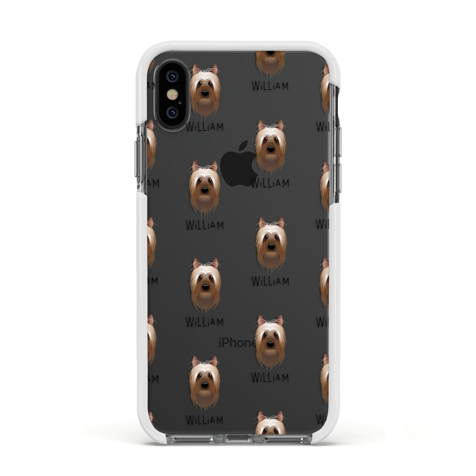 Australian Silky Terrier Icon with Name Apple iPhone Xs Impact Case White Edge on Black Phone