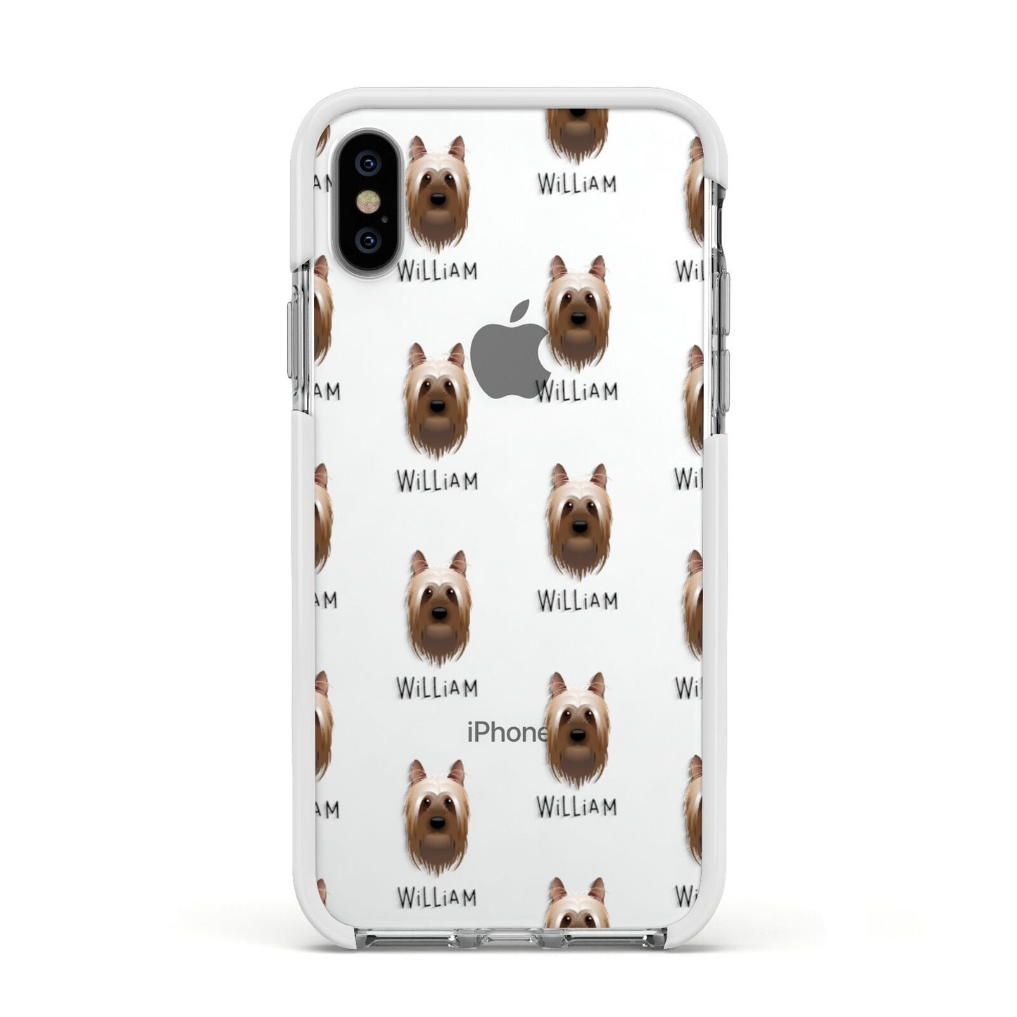 Australian Silky Terrier Icon with Name Apple iPhone Xs Impact Case White Edge on Silver Phone