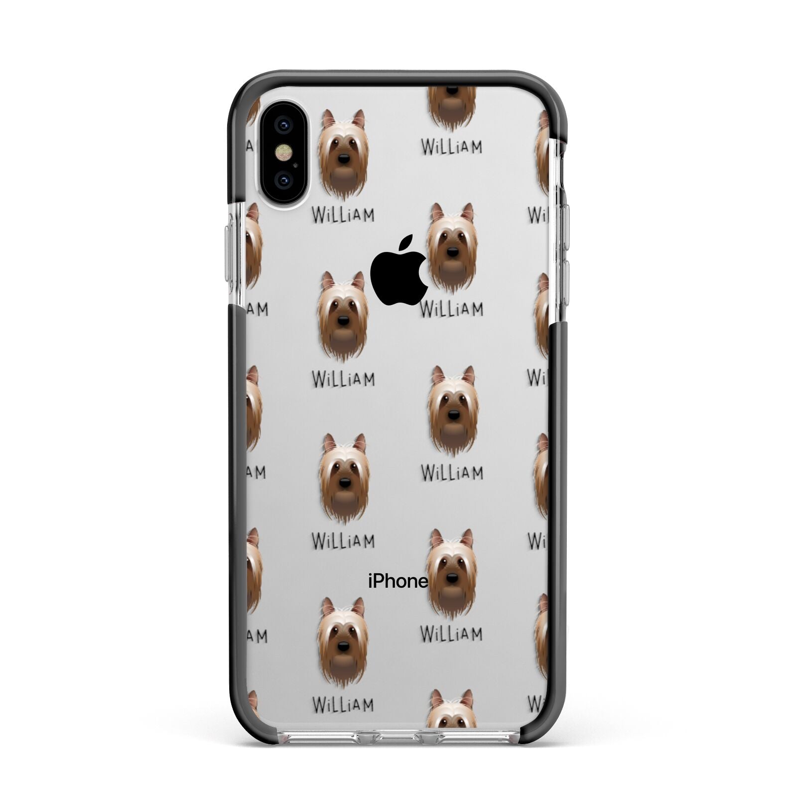 Australian Silky Terrier Icon with Name Apple iPhone Xs Max Impact Case Black Edge on Silver Phone