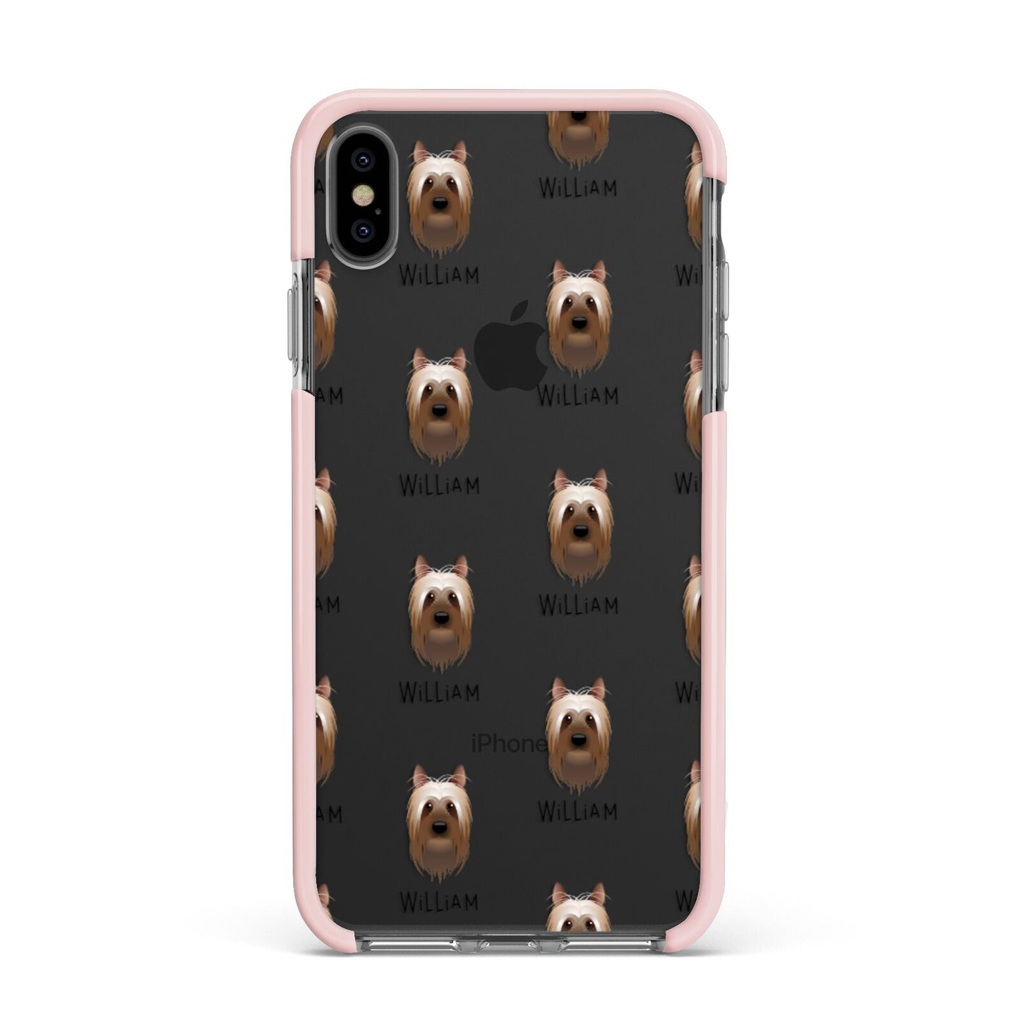 Australian Silky Terrier Icon with Name Apple iPhone Xs Max Impact Case Pink Edge on Black Phone