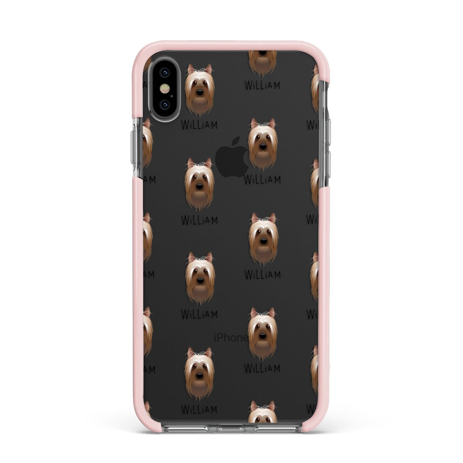 Australian Silky Terrier Icon with Name Apple iPhone Xs Max Impact Case Pink Edge on Black Phone