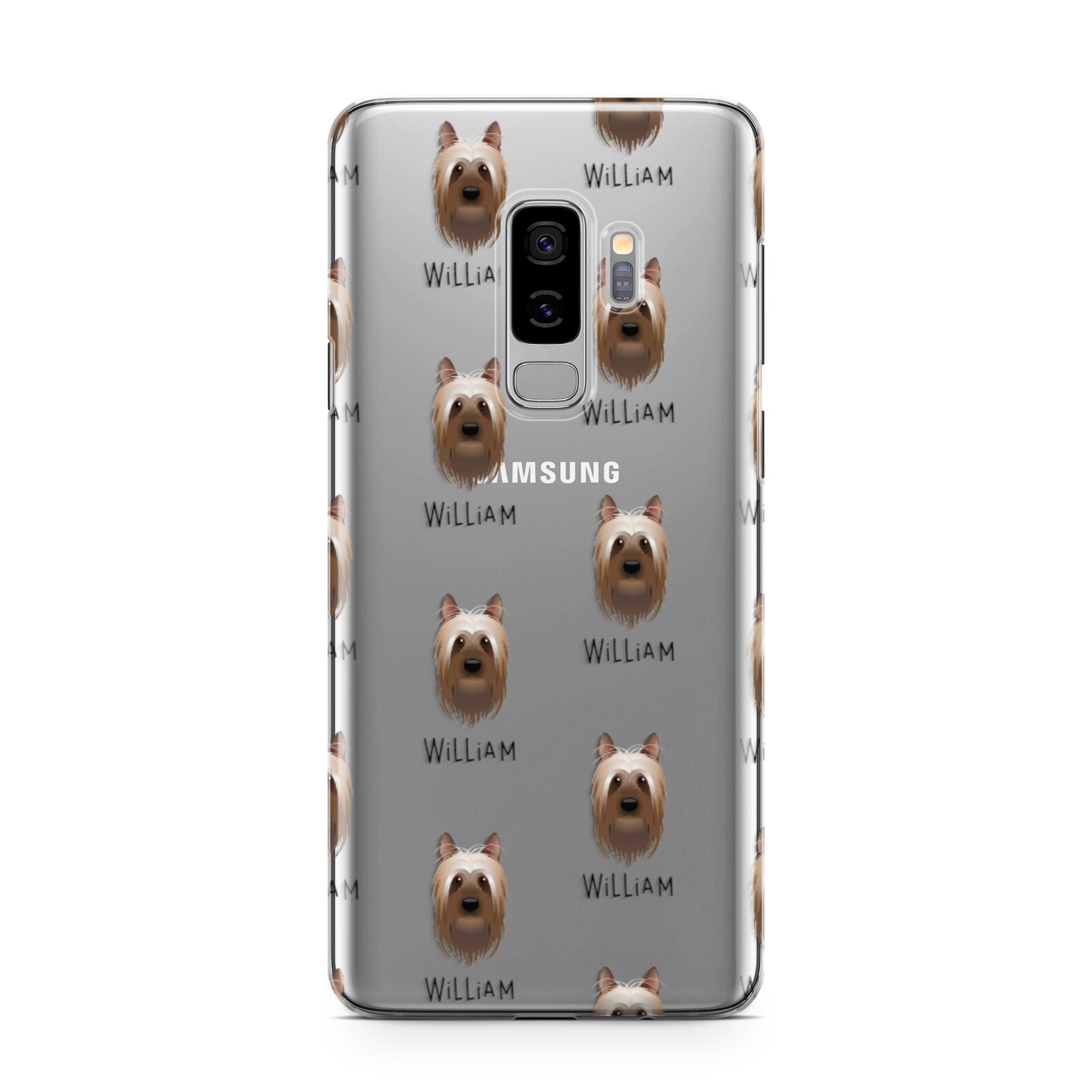 Australian Silky Terrier Icon with Name Samsung Galaxy S9 Plus Case on Silver phone