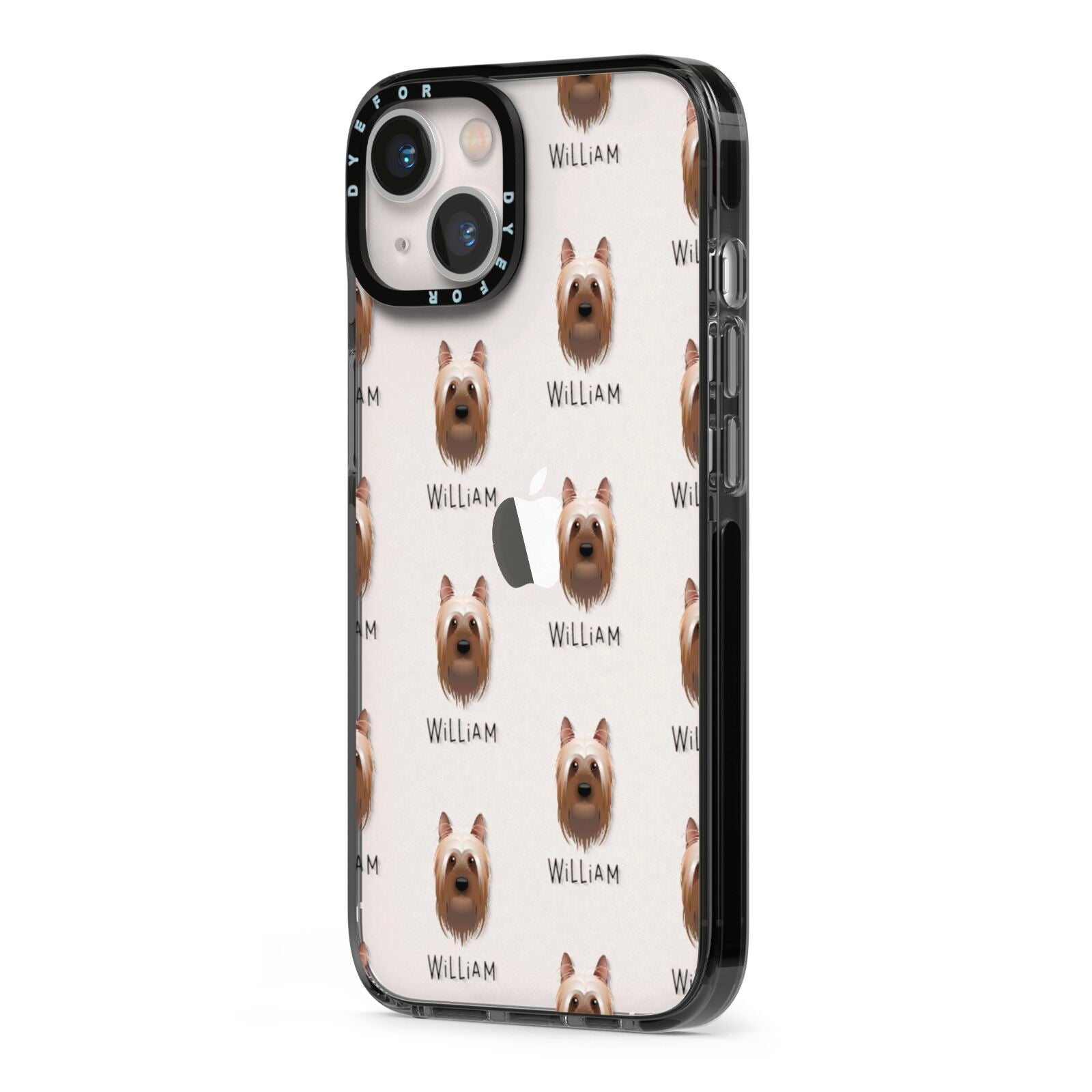 Australian Silky Terrier Icon with Name iPhone 13 Black Impact Case Side Angle on Silver phone