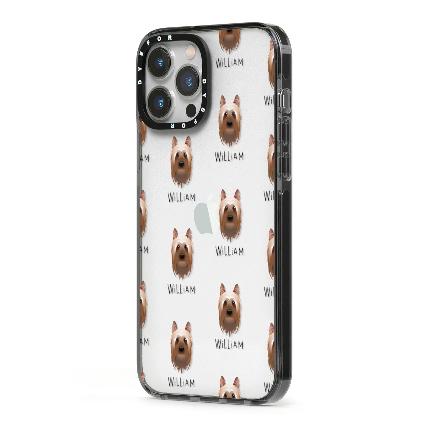 Australian Silky Terrier Icon with Name iPhone 13 Pro Max Black Impact Case Side Angle on Silver phone