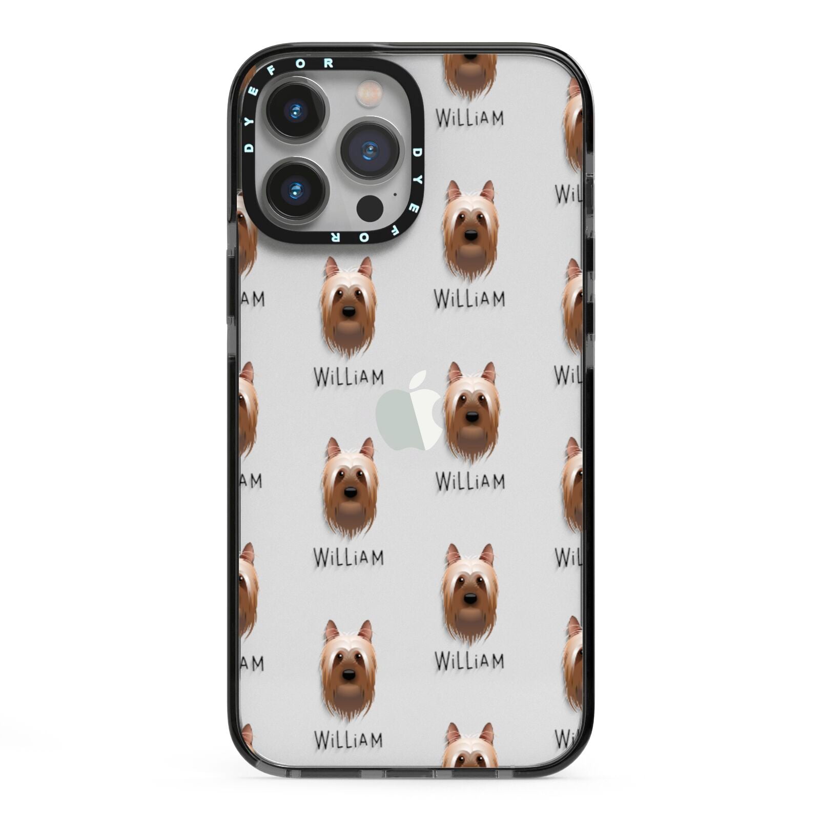 Australian Silky Terrier Icon with Name iPhone 13 Pro Max Black Impact Case on Silver phone