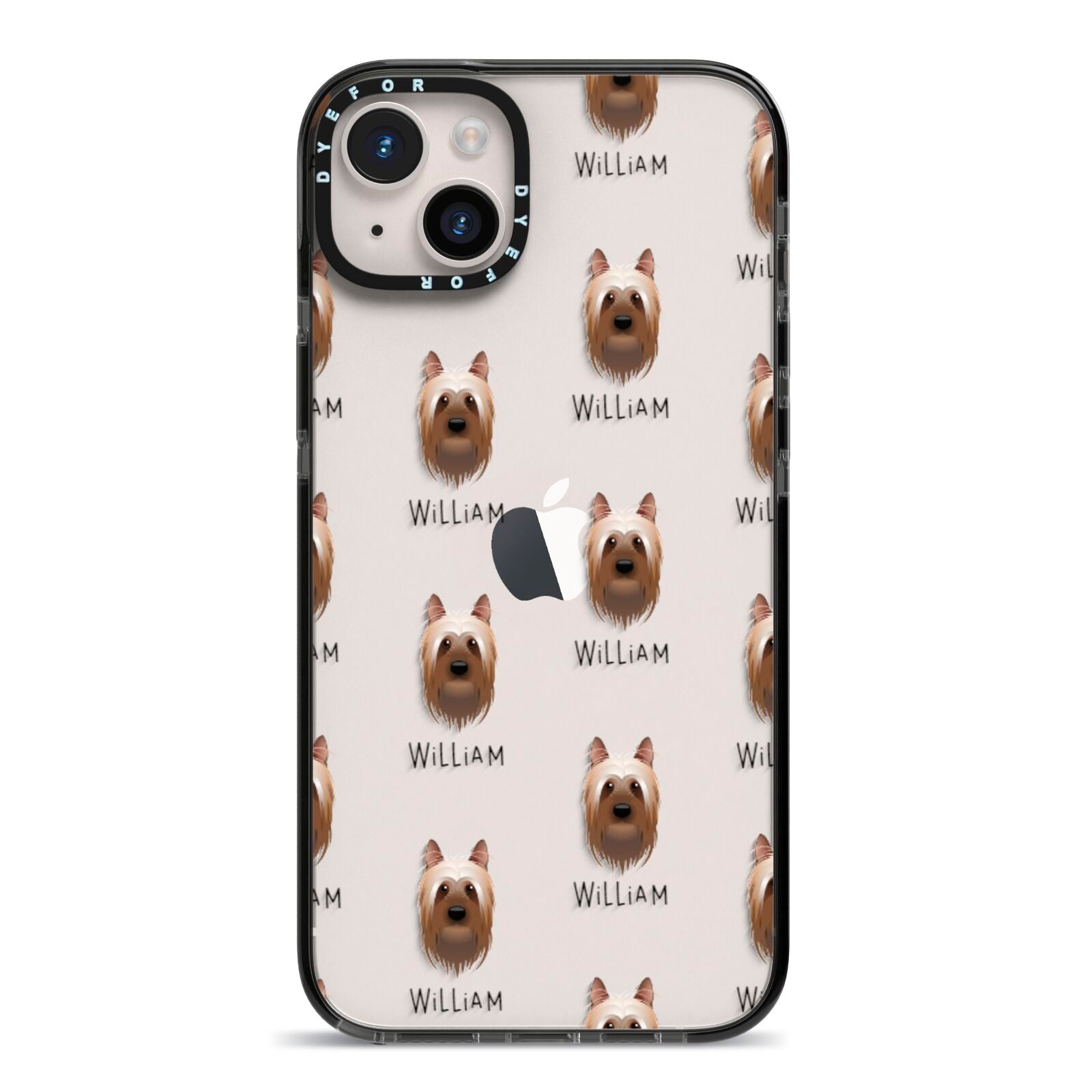 Australian Silky Terrier Icon with Name iPhone 14 Plus Black Impact Case on Silver phone