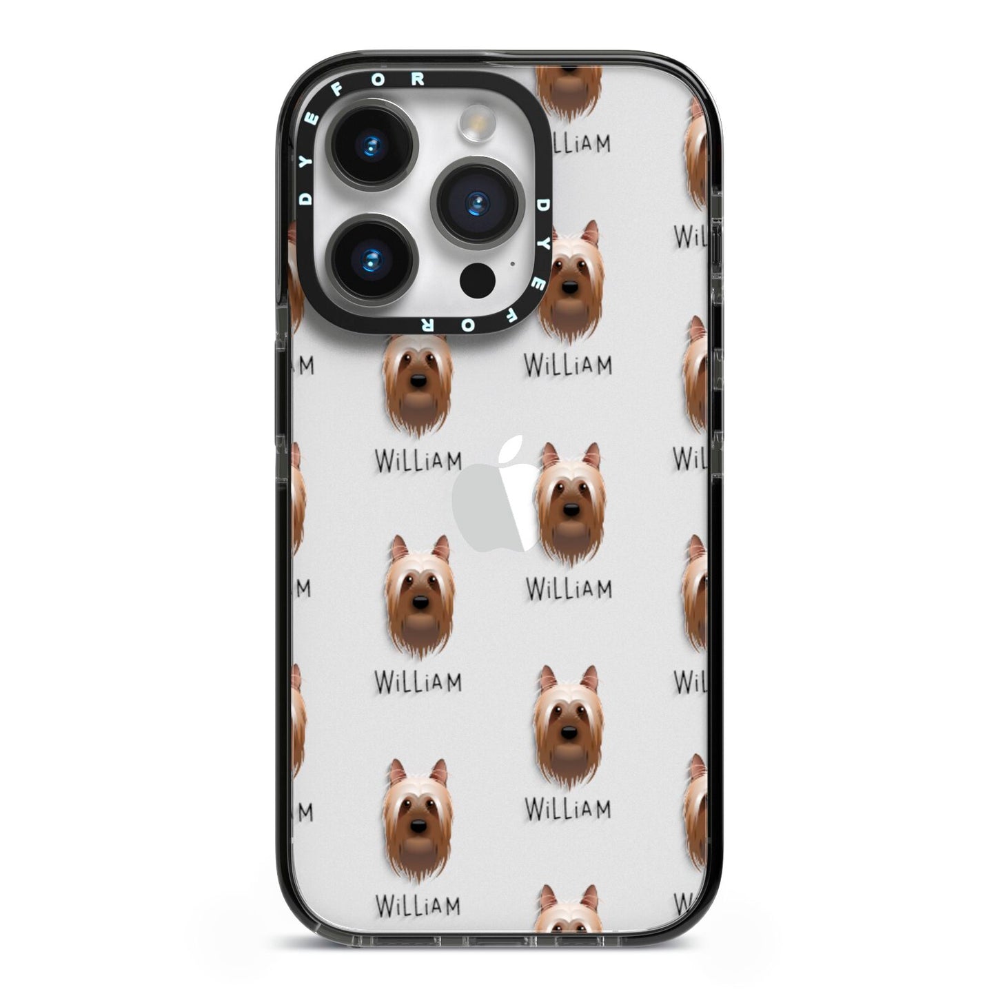 Australian Silky Terrier Icon with Name iPhone 14 Pro Black Impact Case on Silver phone