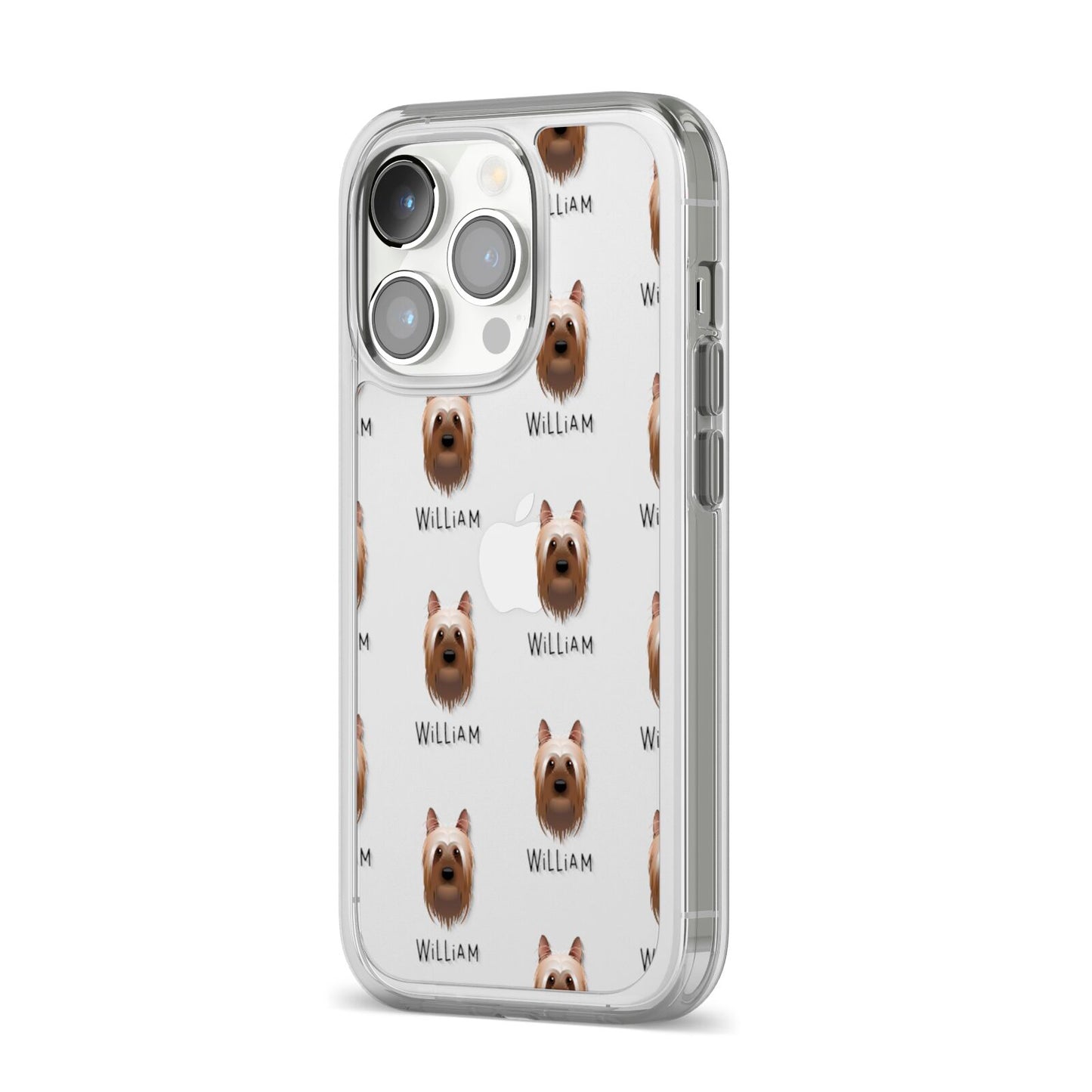 Australian Silky Terrier Icon with Name iPhone 14 Pro Clear Tough Case Silver Angled Image