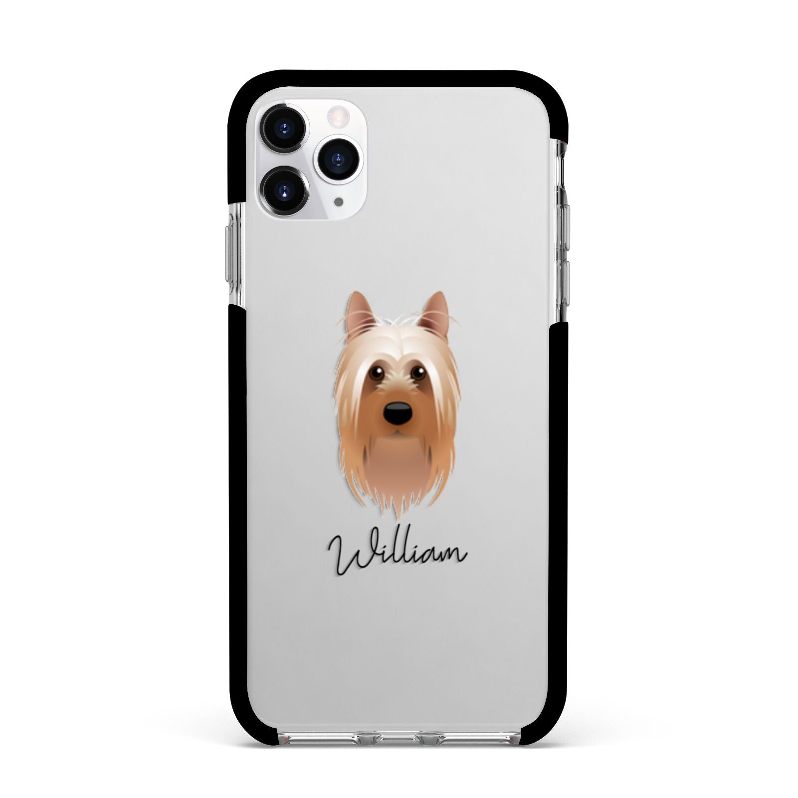 Australian Silky Terrier Personalised Apple iPhone 11 Pro Max in Silver with Black Impact Case