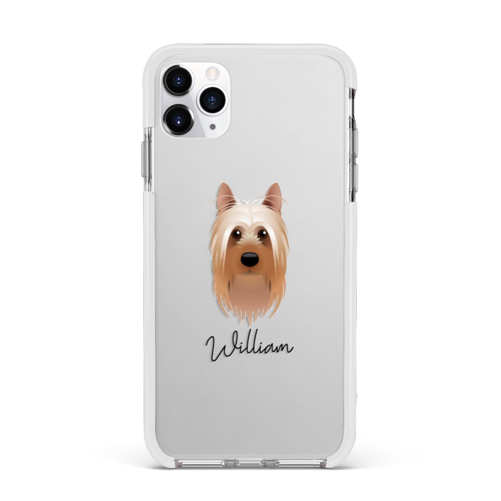 Australian Silky Terrier Personalised Apple iPhone 11 Pro Max in Silver with White Impact Case