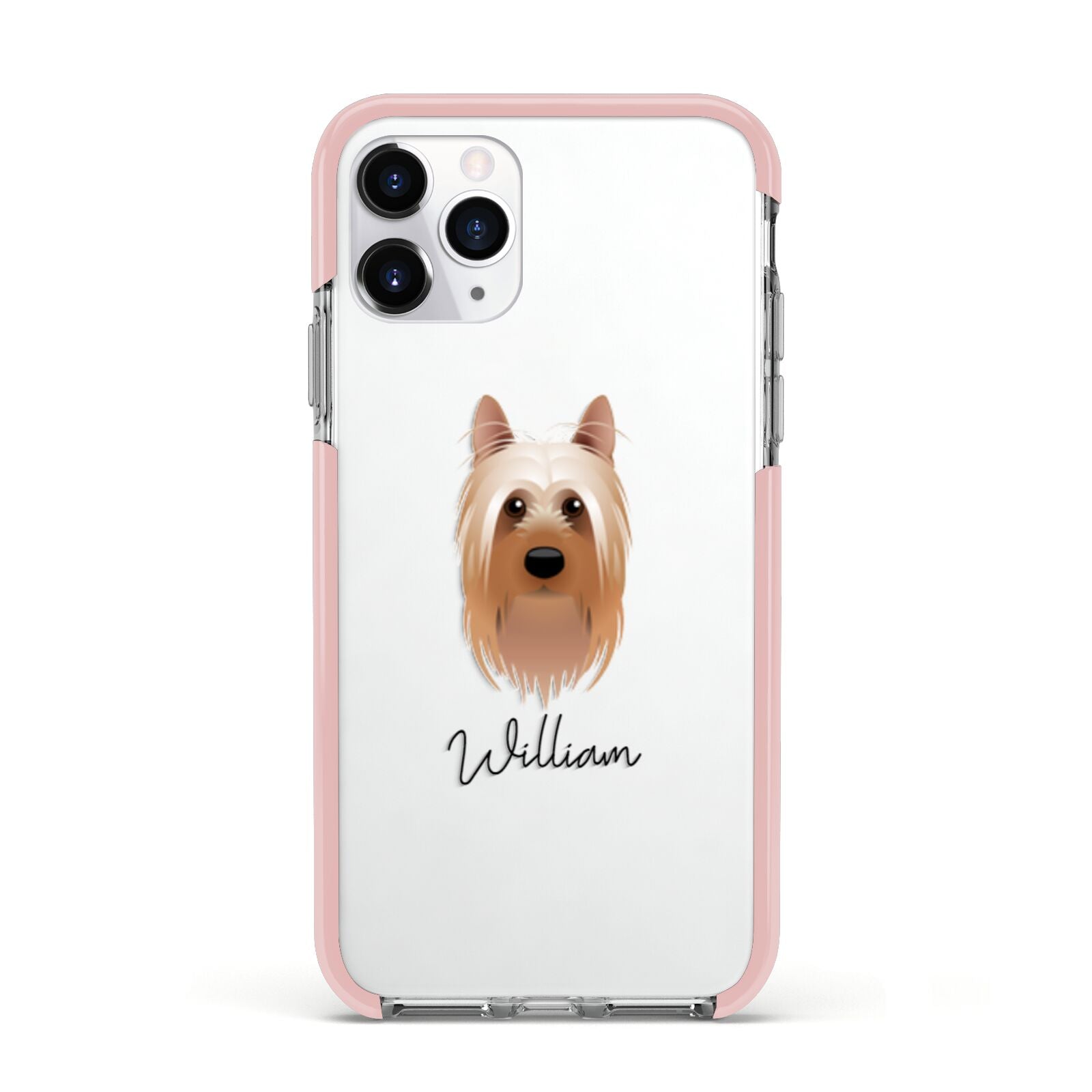 Australian Silky Terrier Personalised Apple iPhone 11 Pro in Silver with Pink Impact Case