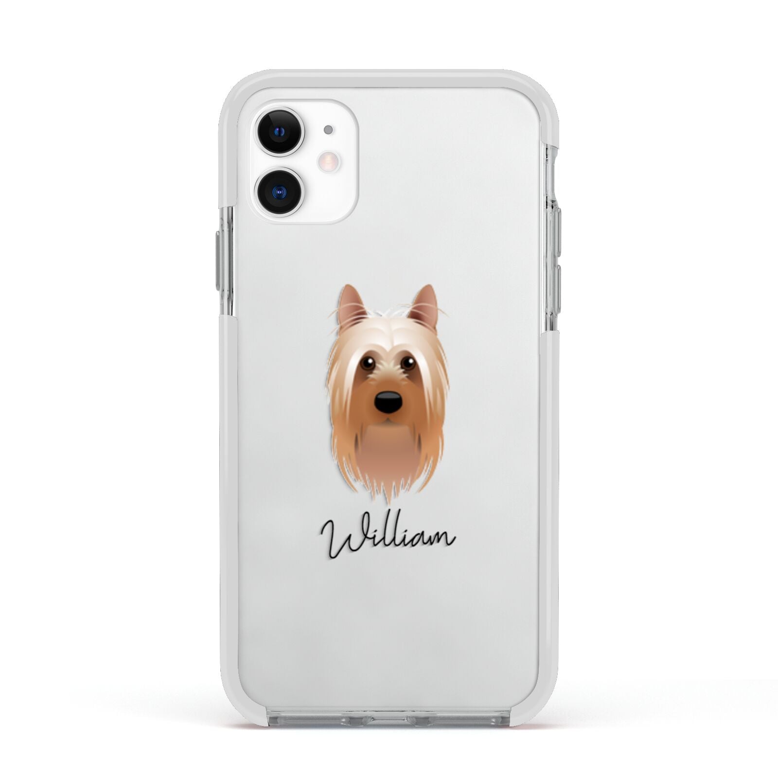 Australian Silky Terrier Personalised Apple iPhone 11 in White with White Impact Case