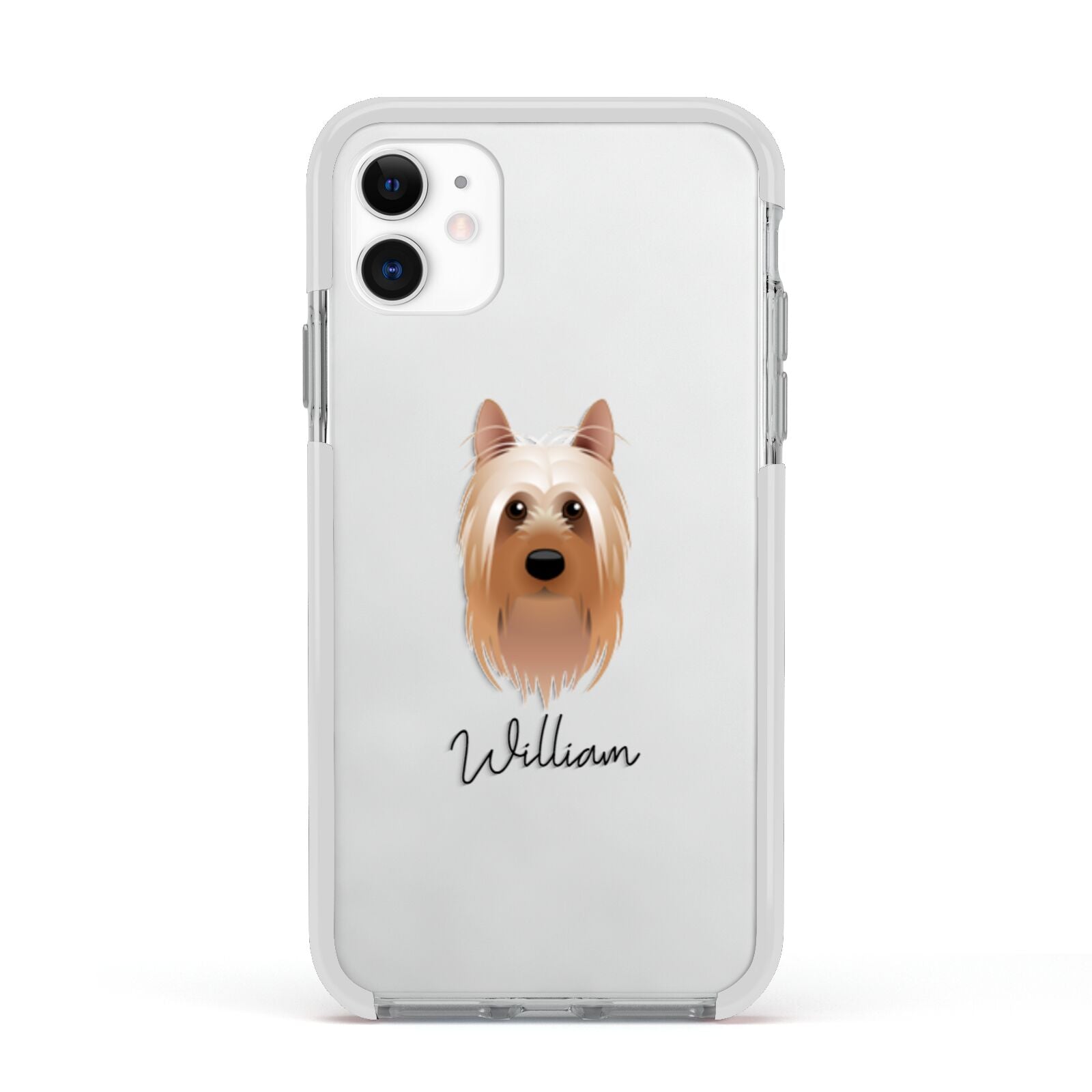 Australian Silky Terrier Personalised Apple iPhone 11 in White with White Impact Case