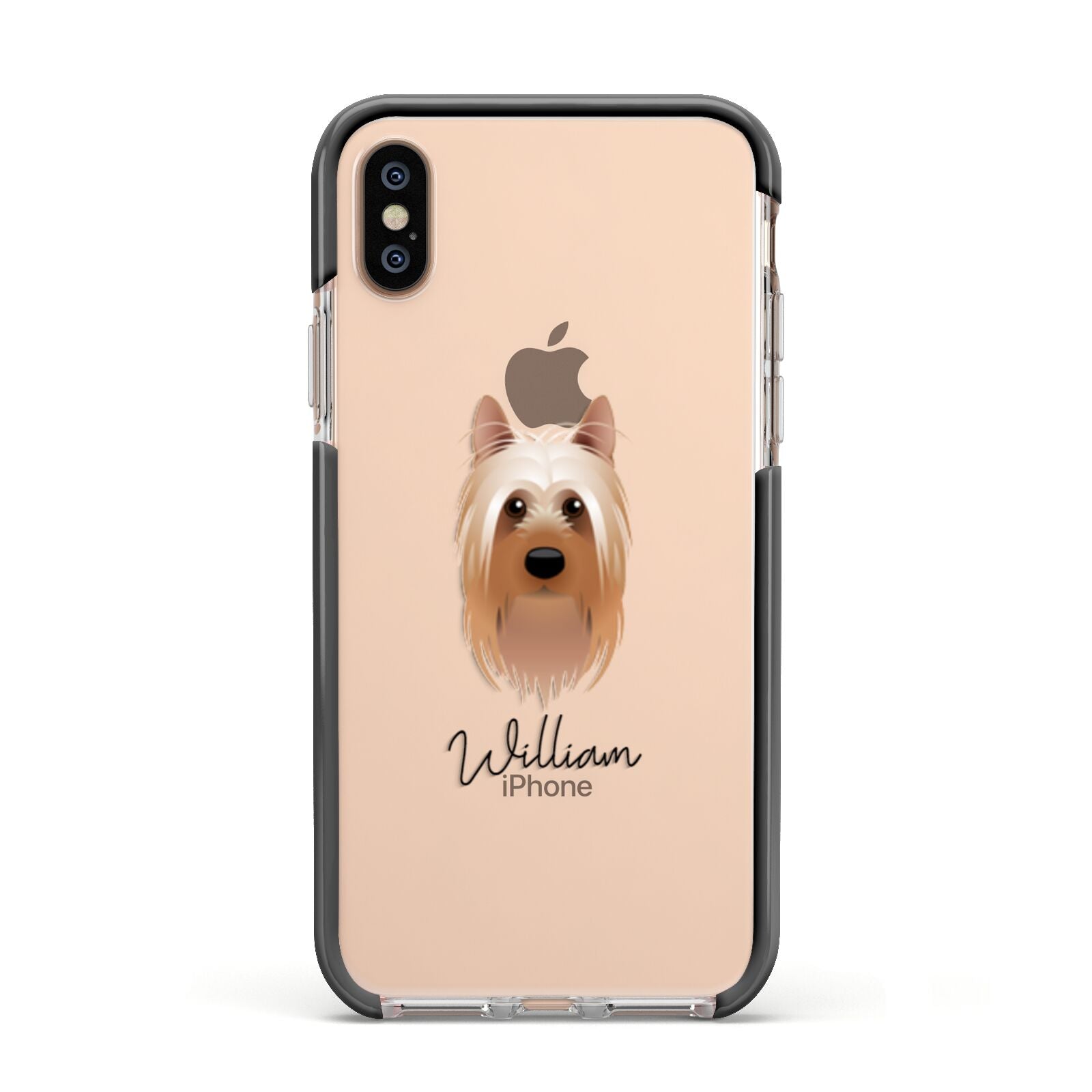 Australian Silky Terrier Personalised Apple iPhone Xs Impact Case Black Edge on Gold Phone