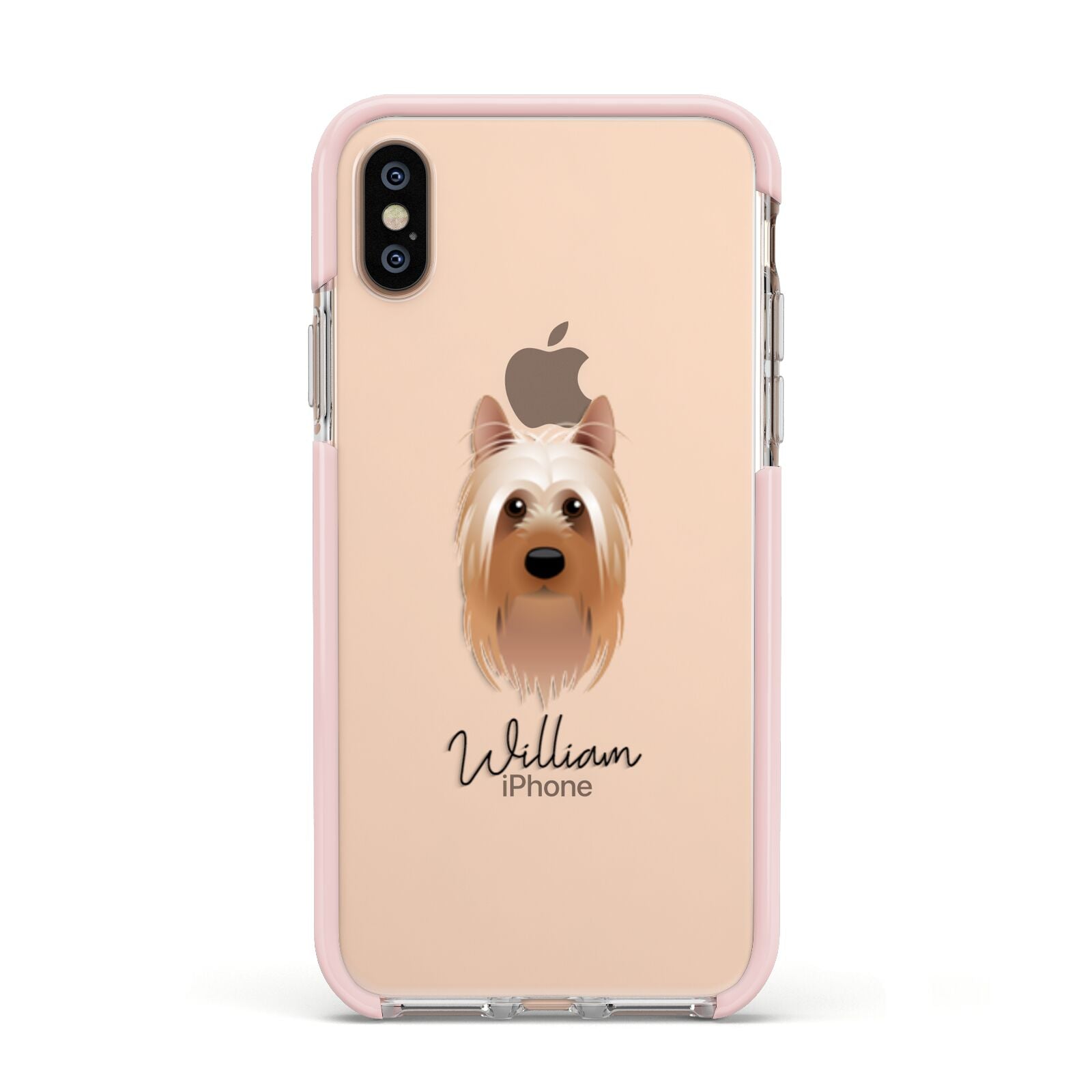 Australian Silky Terrier Personalised Apple iPhone Xs Impact Case Pink Edge on Gold Phone