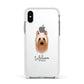 Australian Silky Terrier Personalised Apple iPhone Xs Impact Case White Edge on Silver Phone