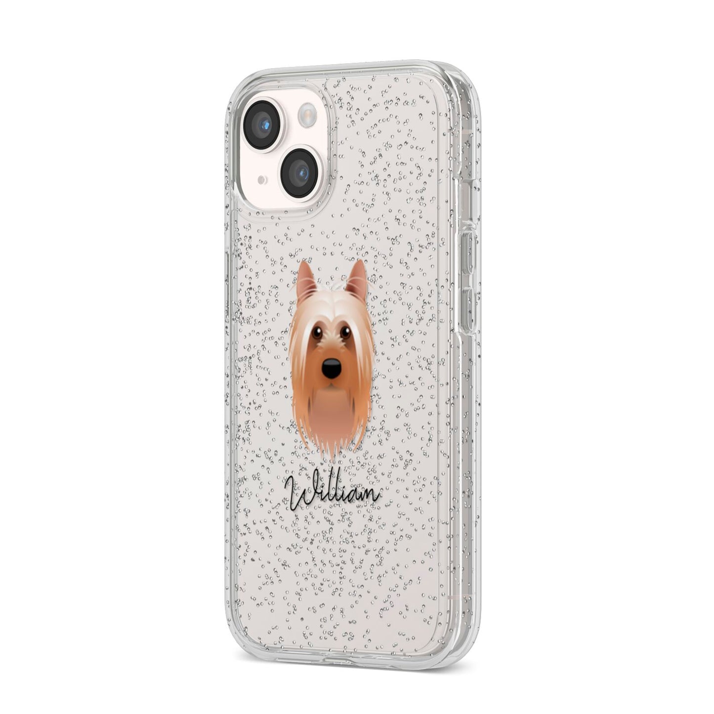 Australian Silky Terrier Personalised iPhone 14 Glitter Tough Case Starlight Angled Image