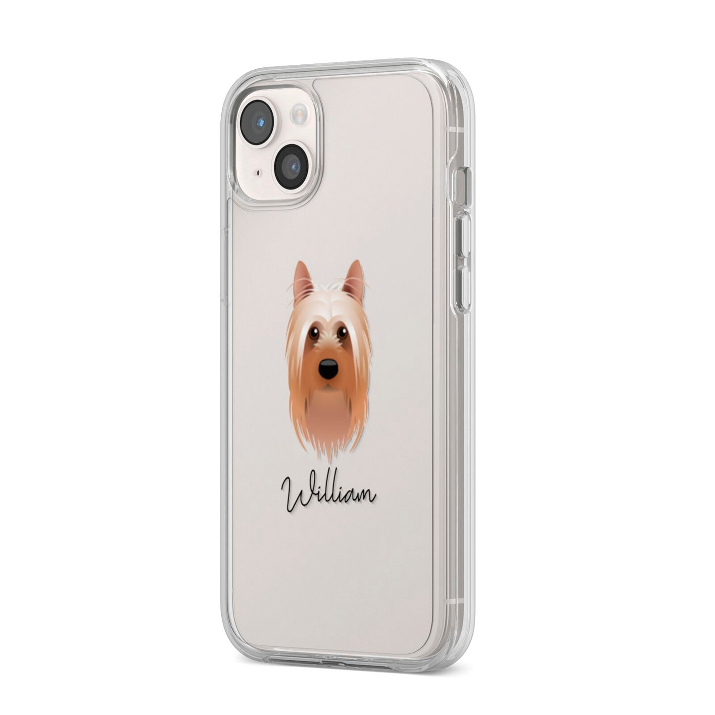 Australian Silky Terrier Personalised iPhone 14 Plus Clear Tough Case Starlight Angled Image