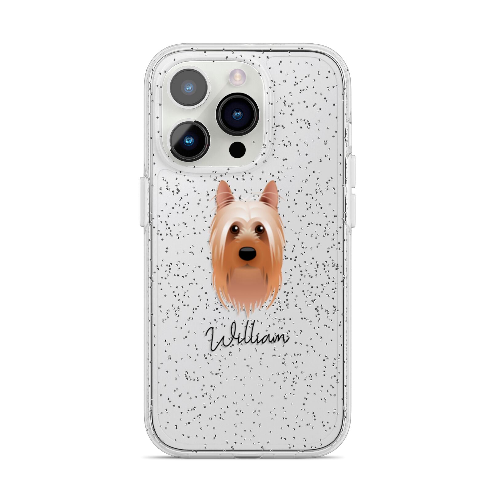 Australian Silky Terrier Personalised iPhone 14 Pro Glitter Tough Case Silver