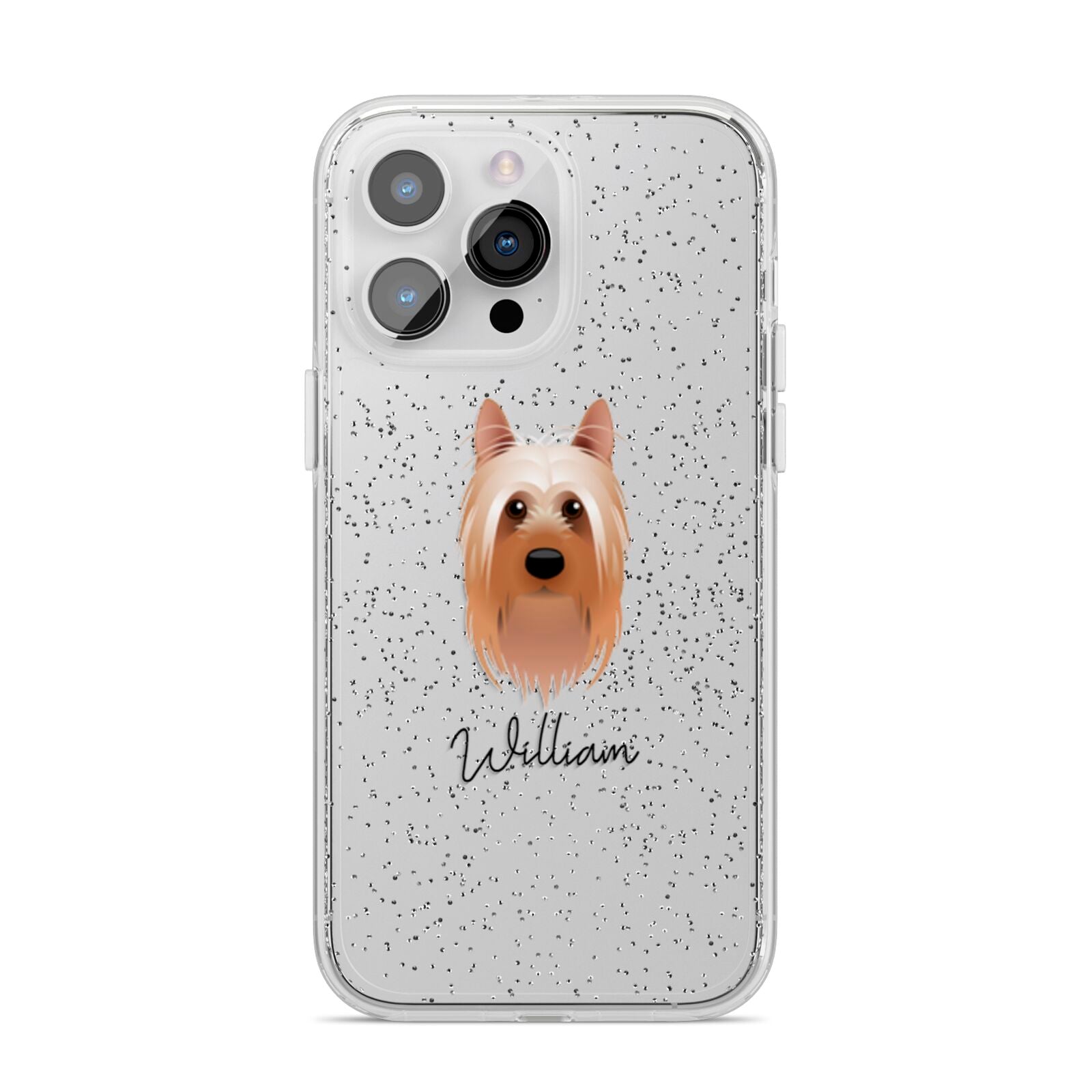 Australian Silky Terrier Personalised iPhone 14 Pro Max Glitter Tough Case Silver