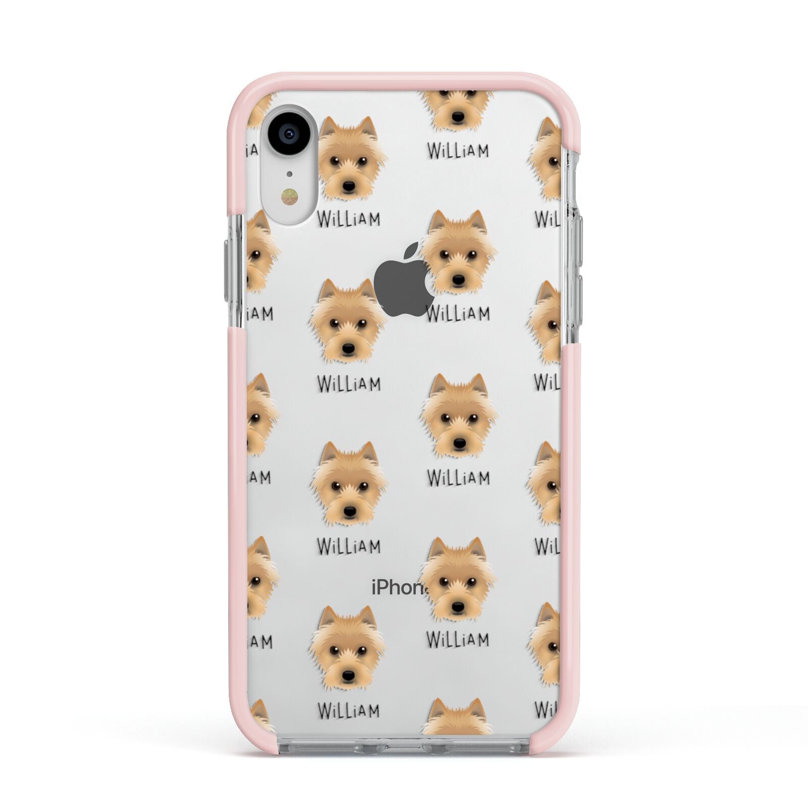 Australian Terrier Icon with Name Apple iPhone XR Impact Case Pink Edge on Silver Phone