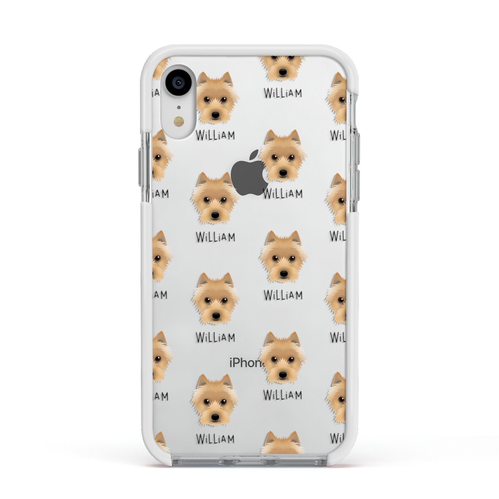 Australian Terrier Icon with Name Apple iPhone XR Impact Case White Edge on Silver Phone