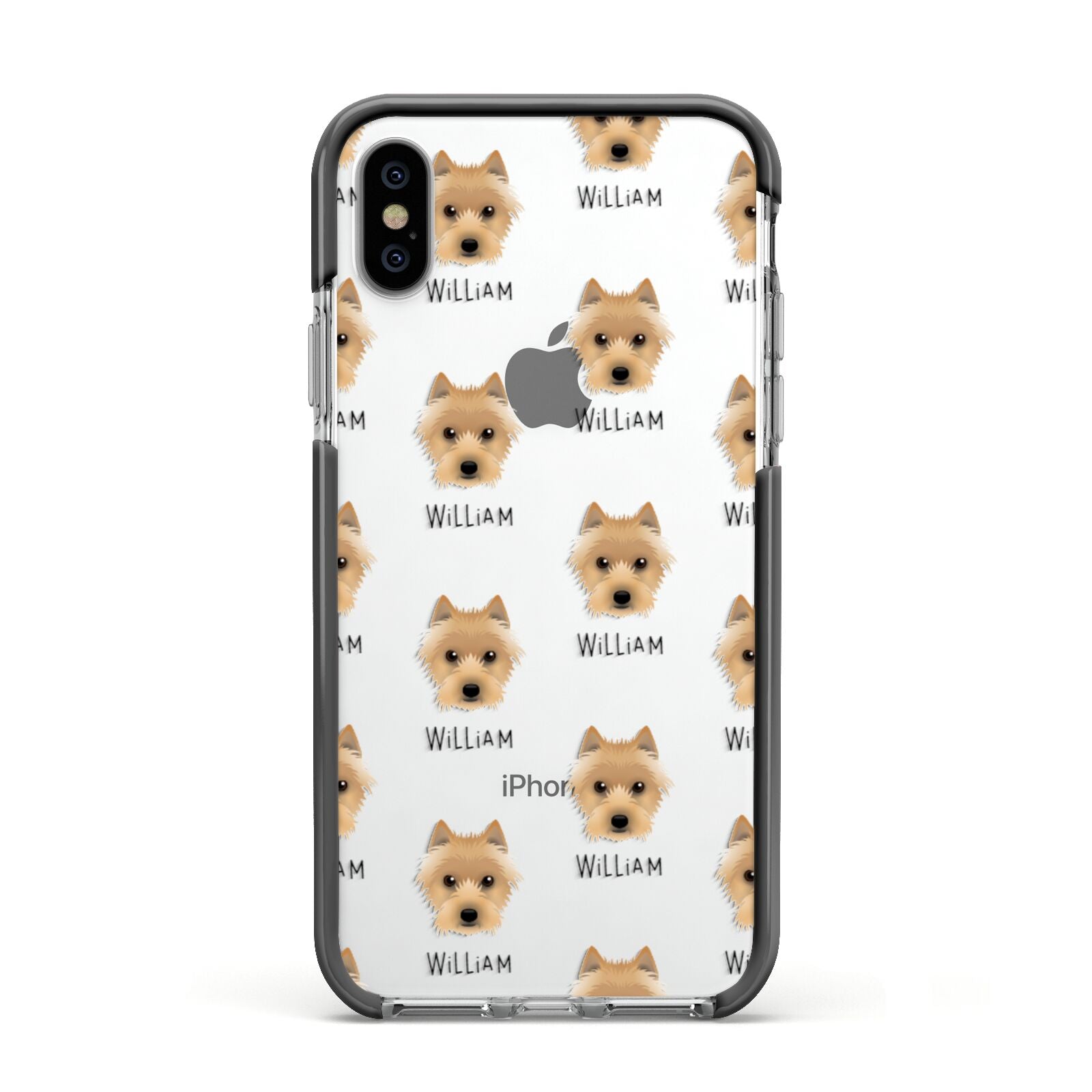 Australian Terrier Icon with Name Apple iPhone Xs Impact Case Black Edge on Silver Phone