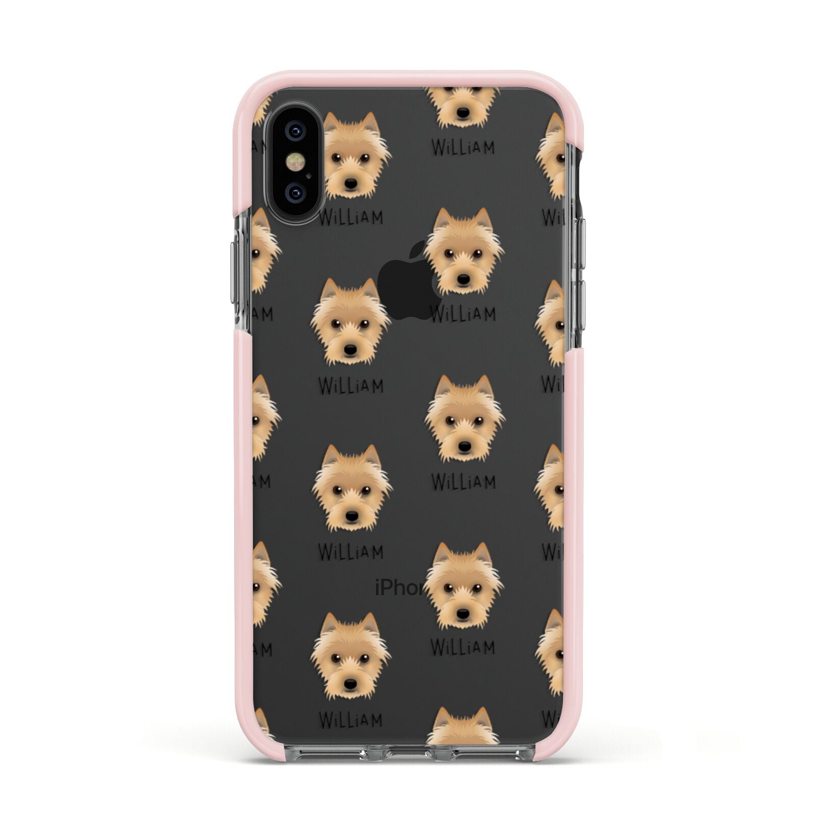 Australian Terrier Icon with Name Apple iPhone Xs Impact Case Pink Edge on Black Phone