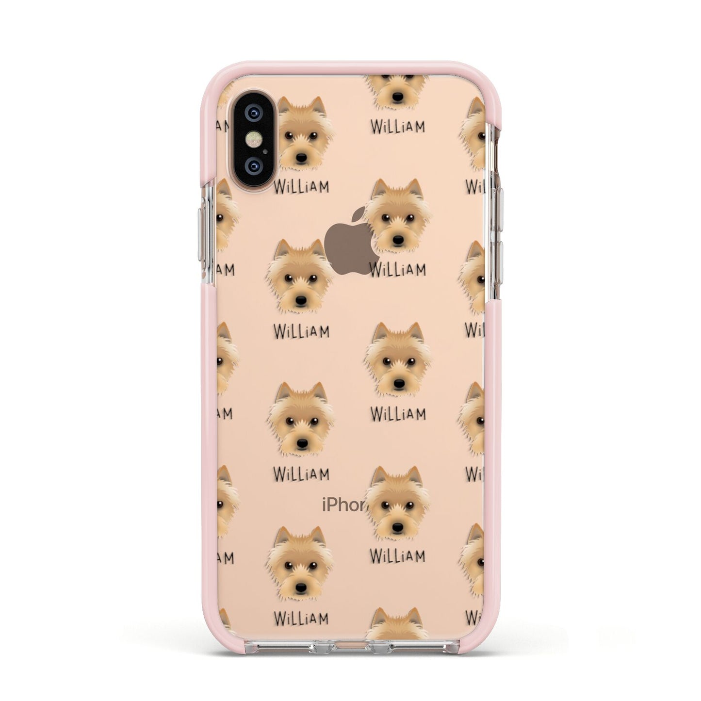 Australian Terrier Icon with Name Apple iPhone Xs Impact Case Pink Edge on Gold Phone