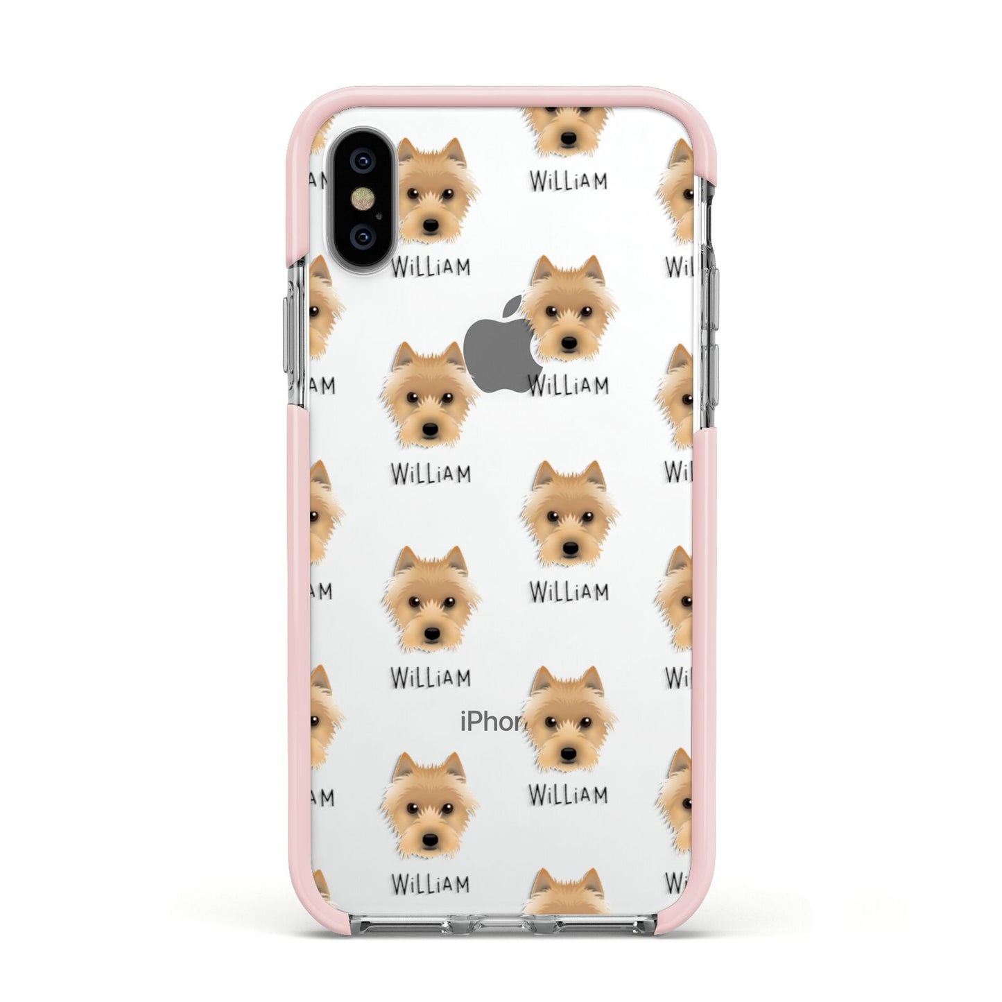 Australian Terrier Icon with Name Apple iPhone Xs Impact Case Pink Edge on Silver Phone