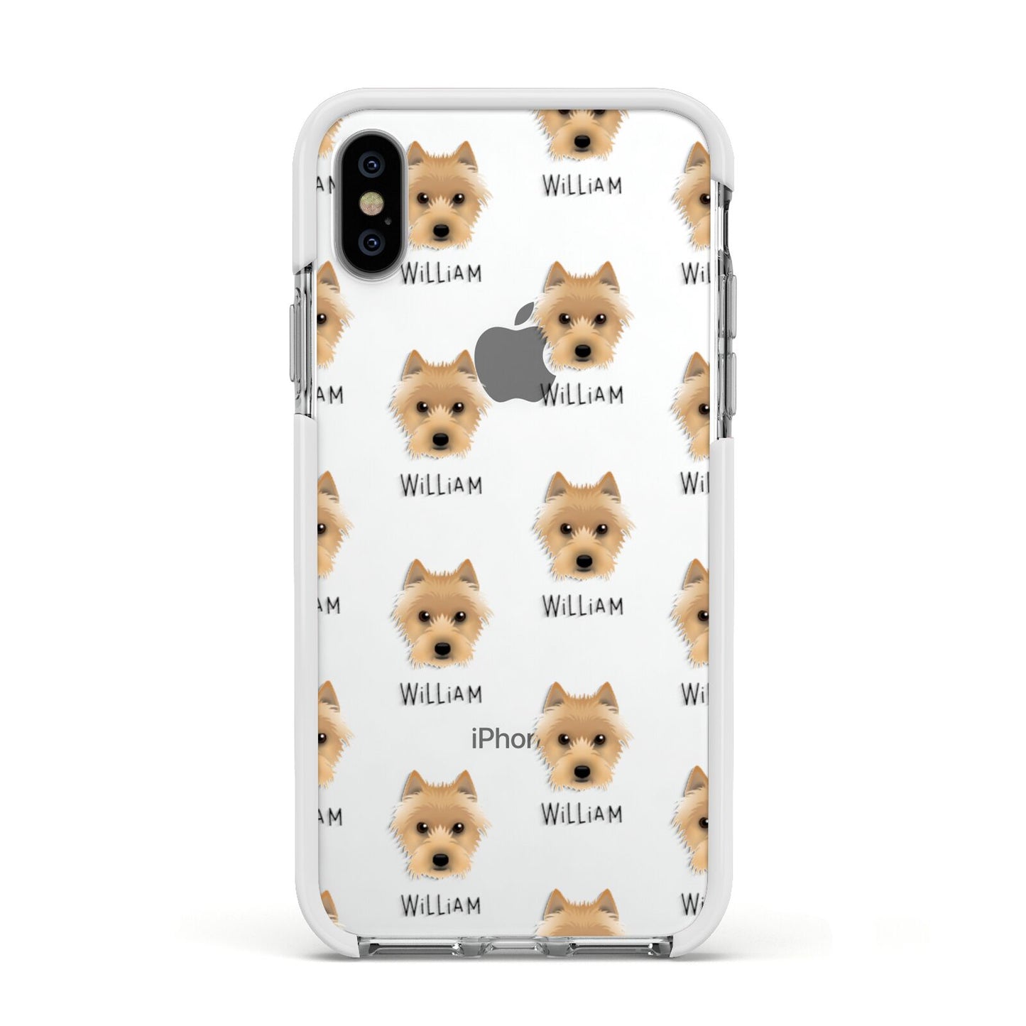 Australian Terrier Icon with Name Apple iPhone Xs Impact Case White Edge on Silver Phone