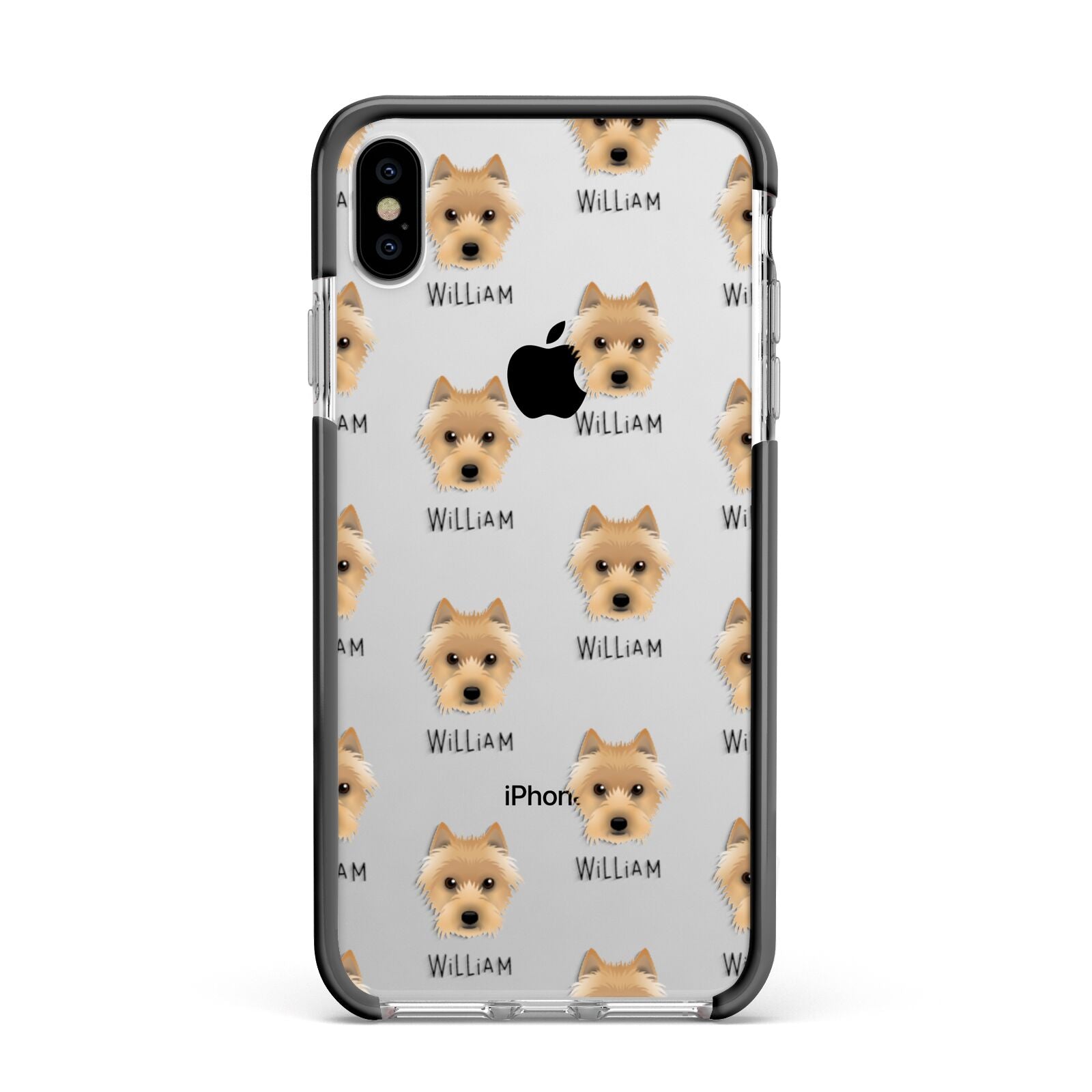 Australian Terrier Icon with Name Apple iPhone Xs Max Impact Case Black Edge on Silver Phone