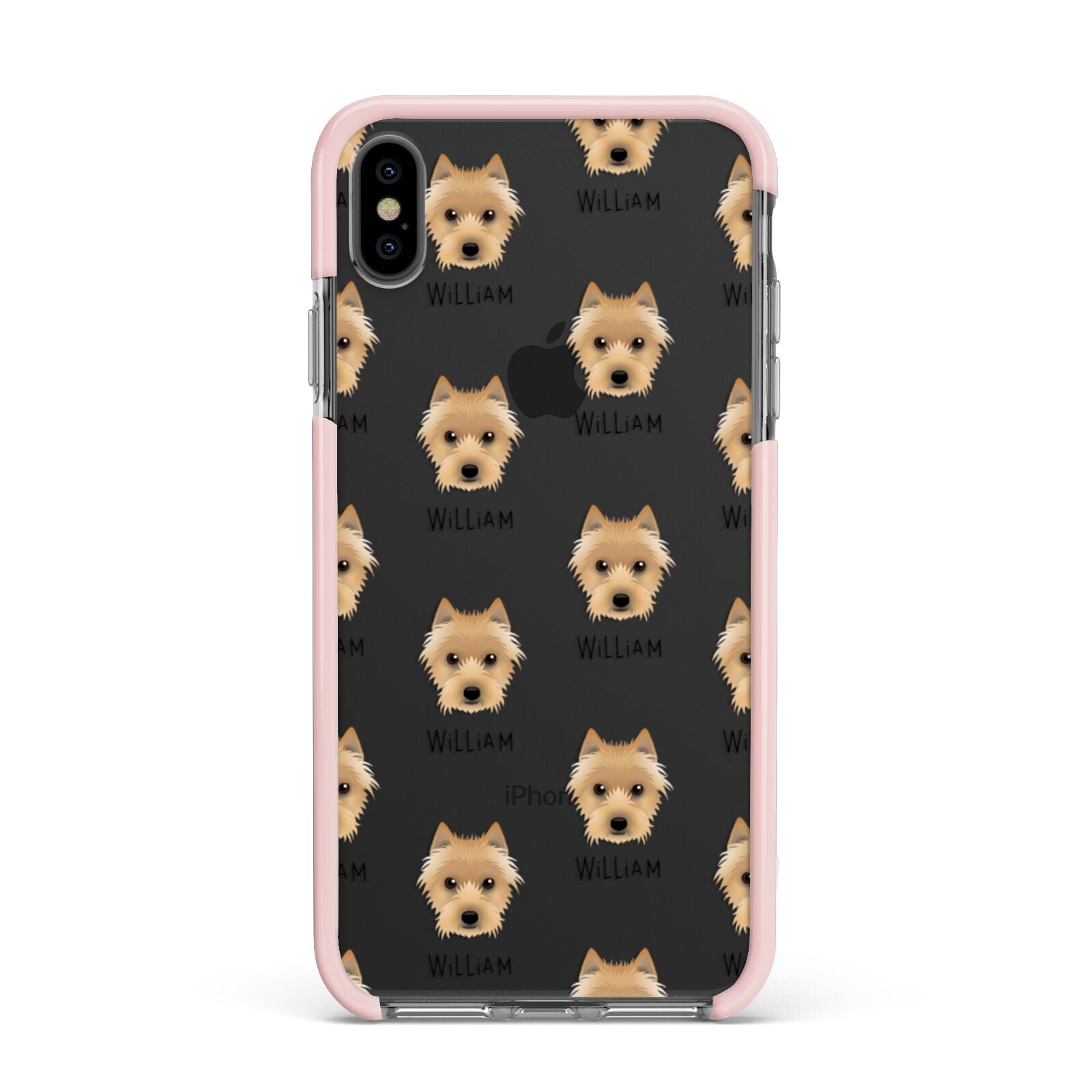 Australian Terrier Icon with Name Apple iPhone Xs Max Impact Case Pink Edge on Black Phone