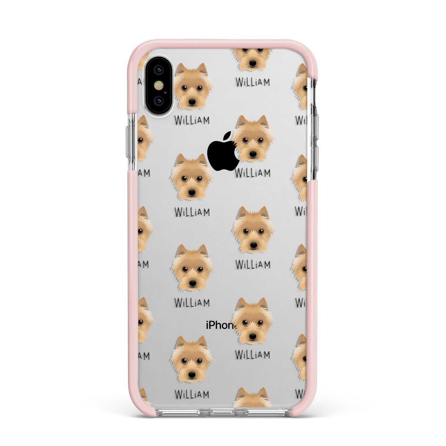 Australian Terrier Icon with Name Apple iPhone Xs Max Impact Case Pink Edge on Silver Phone