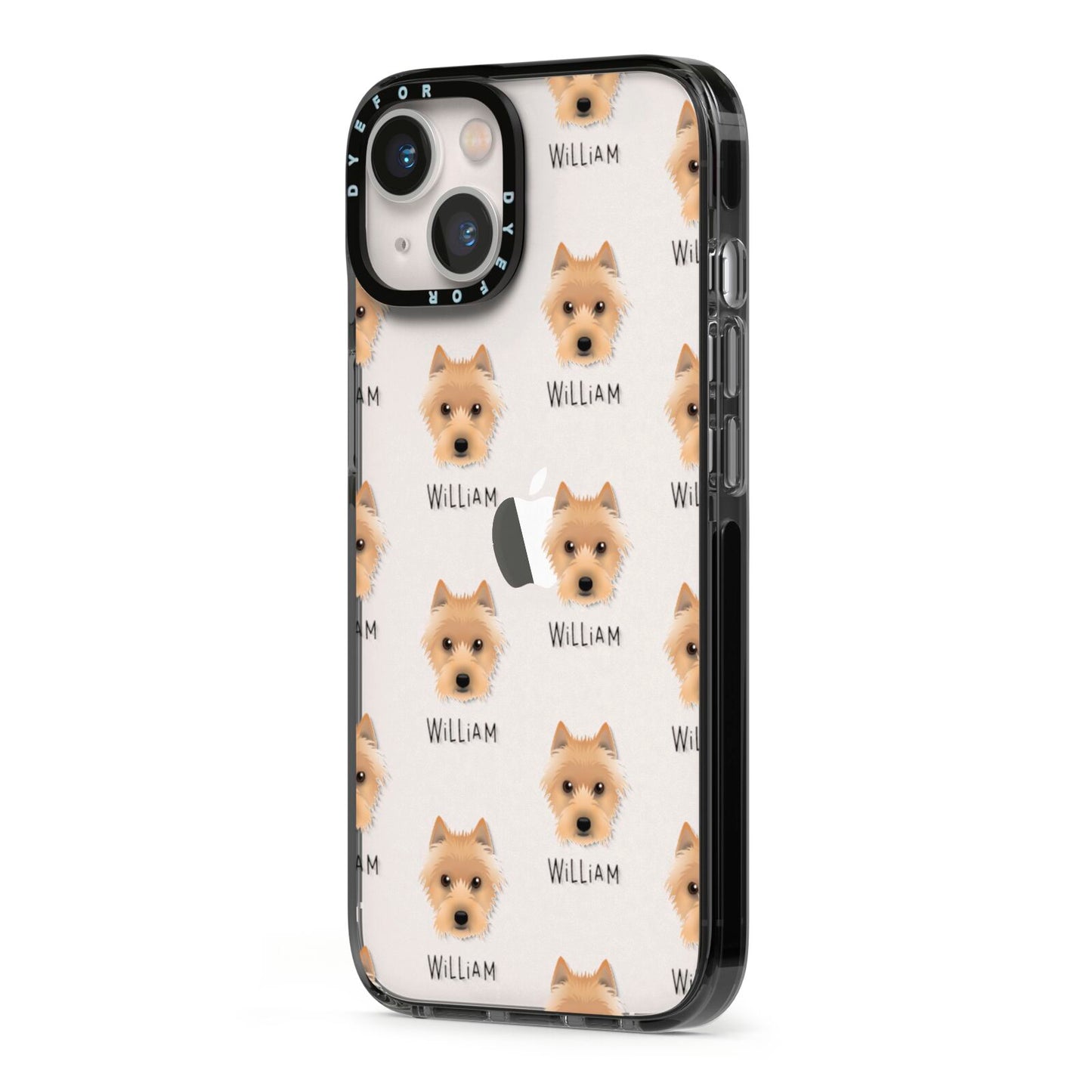 Australian Terrier Icon with Name iPhone 13 Black Impact Case Side Angle on Silver phone