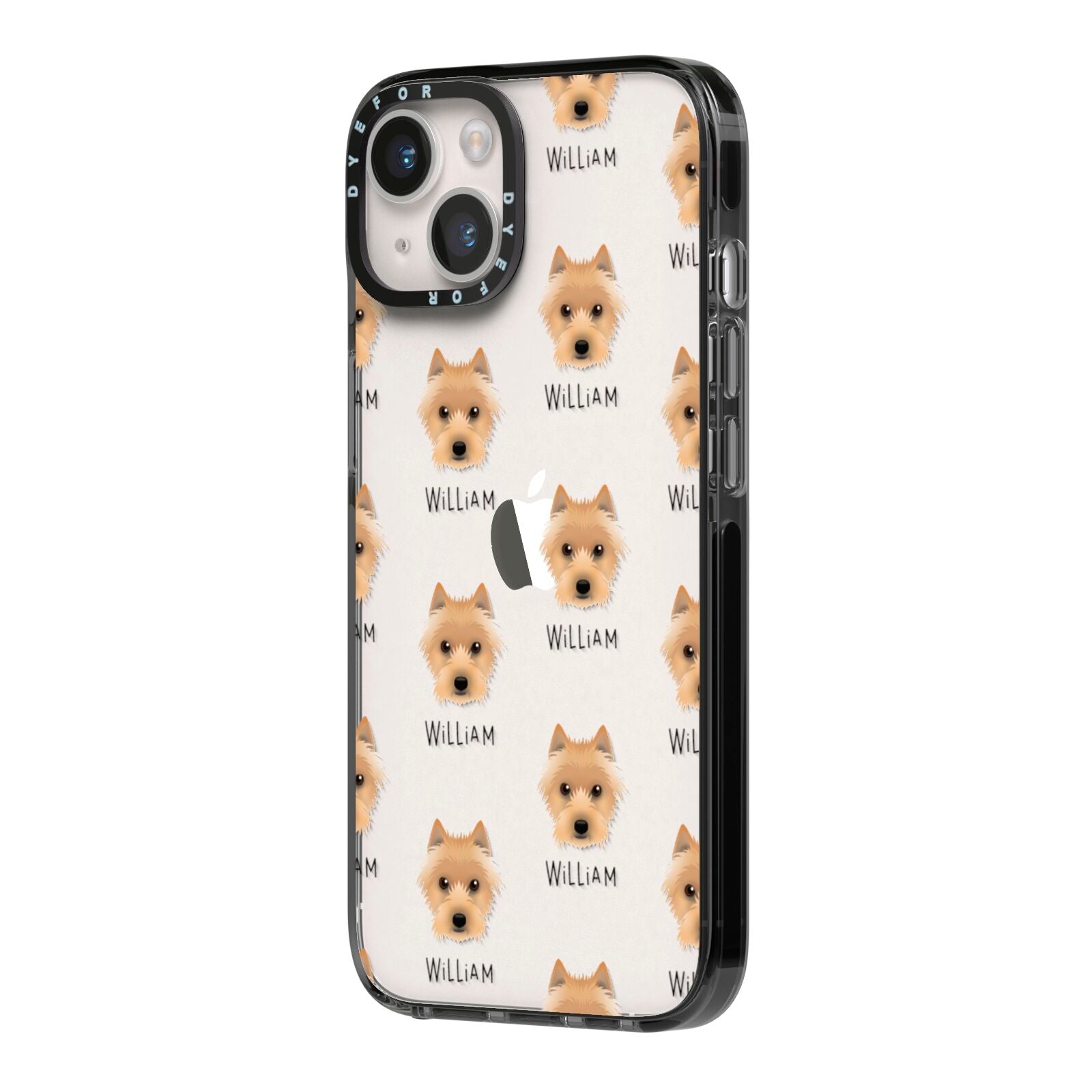 Australian Terrier Icon with Name iPhone 14 Black Impact Case Side Angle on Silver phone